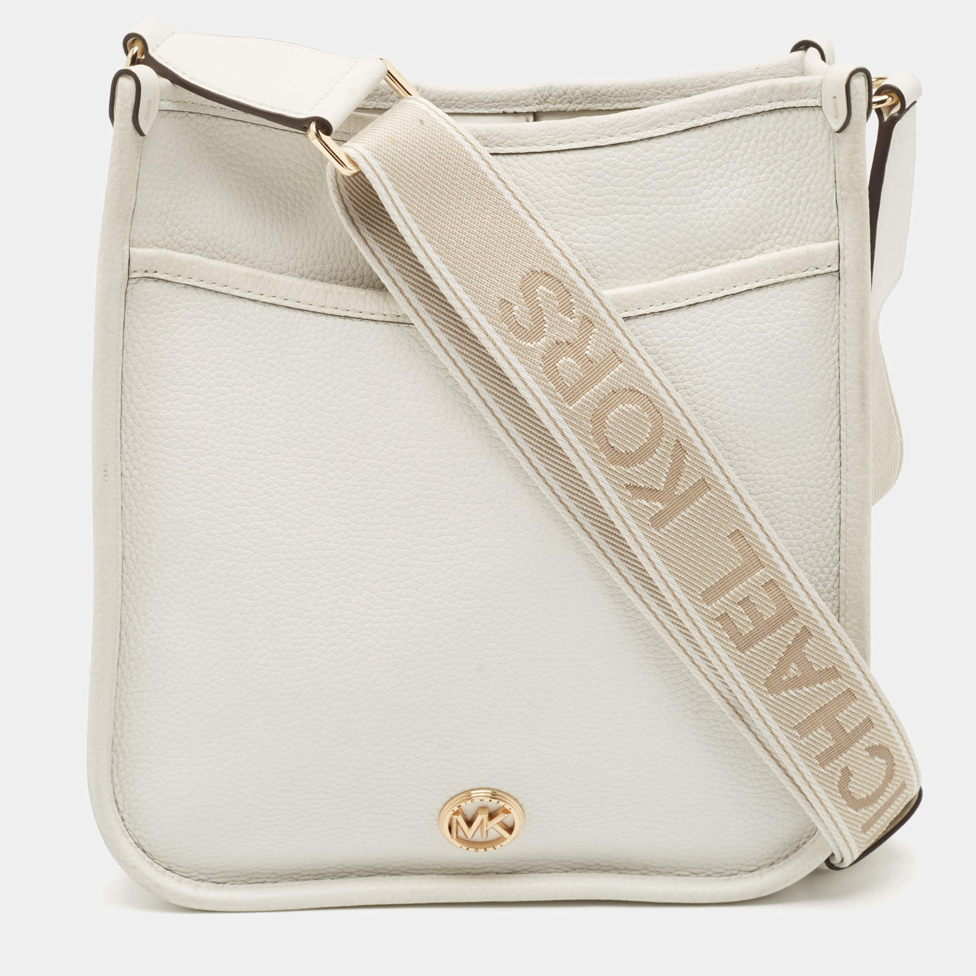 Michael Kors White Leather Large Luisa Messenger Bag