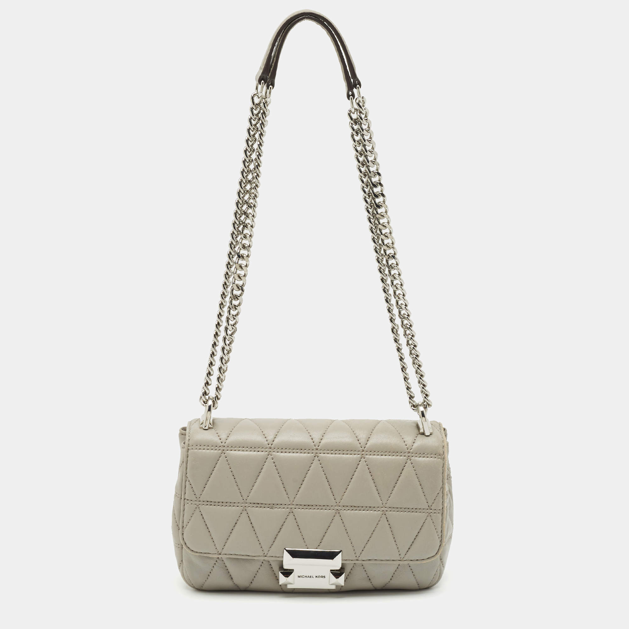 Pre Owned Michael Kors Grey Leather Small Sloan Crossbody Bag