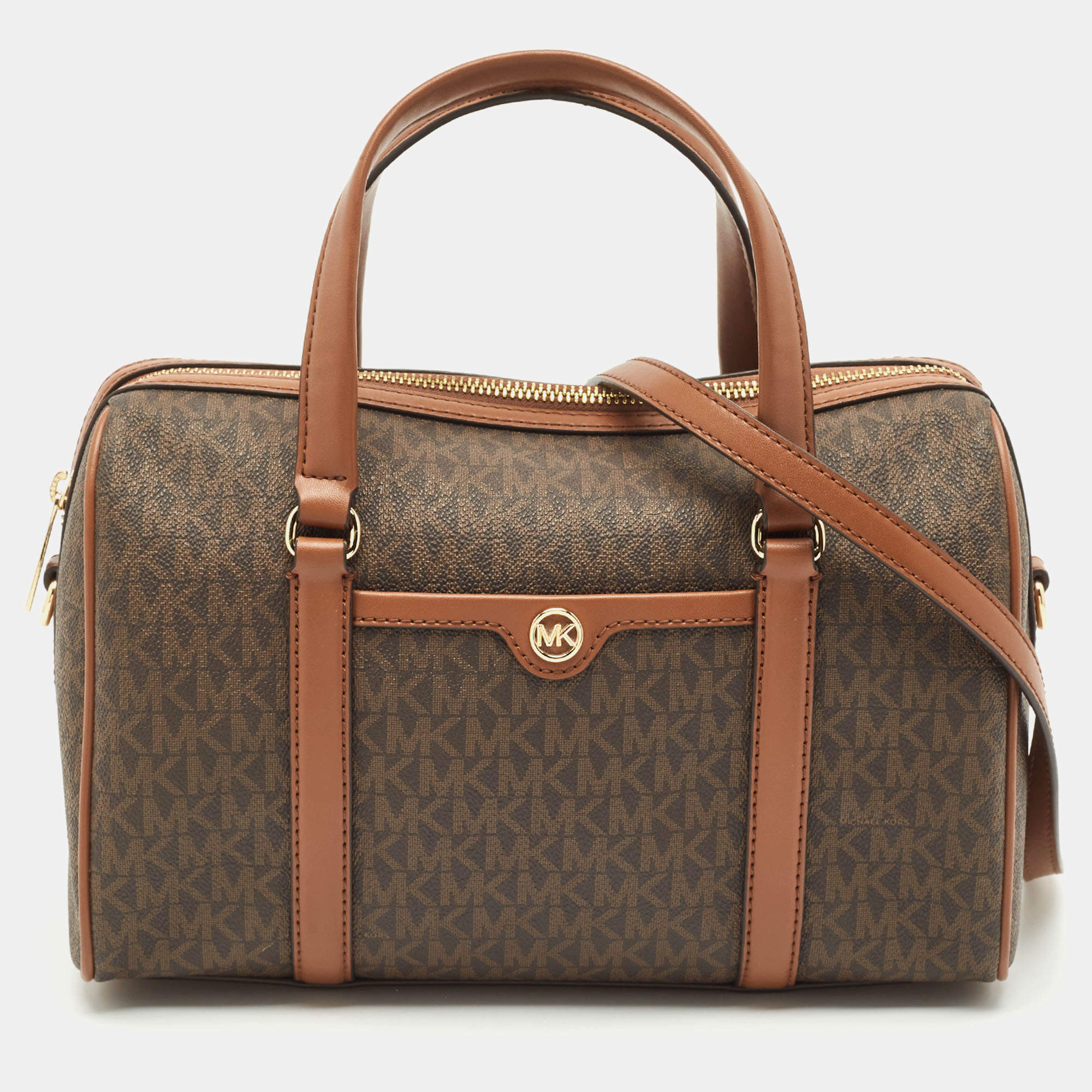 Michael Kors Brown Signature Coated Canvas and Leather Jet Set Travel Duffel bag