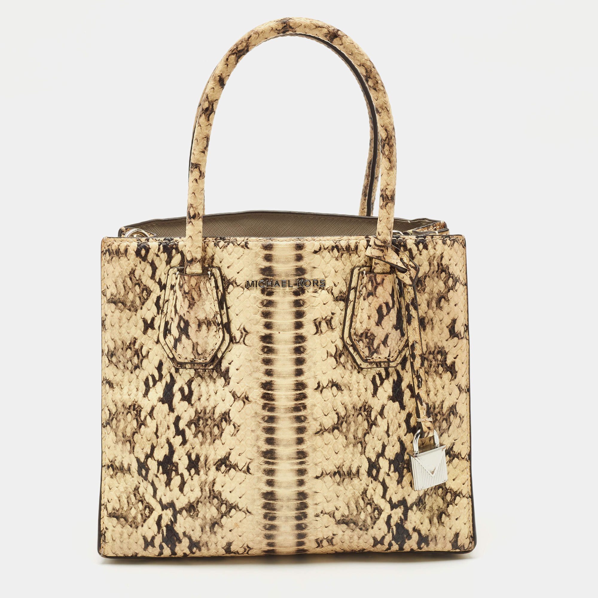 Michael Kors Cream Python Embossed Leather Small Mercer Tote
