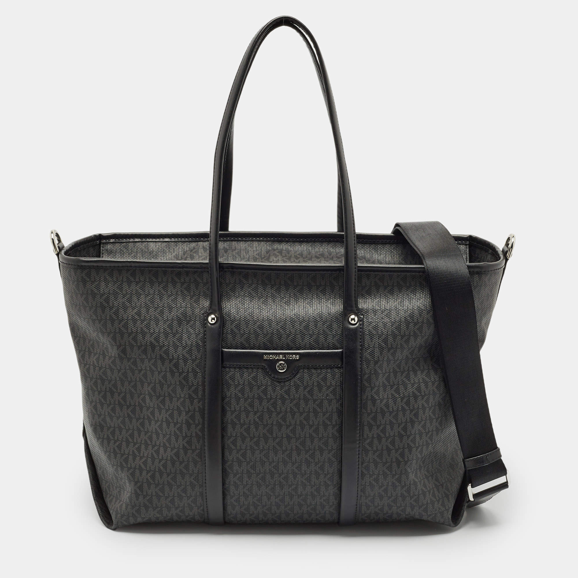 Michael Kors Black Signature Coated Canvas Large Beck Tote