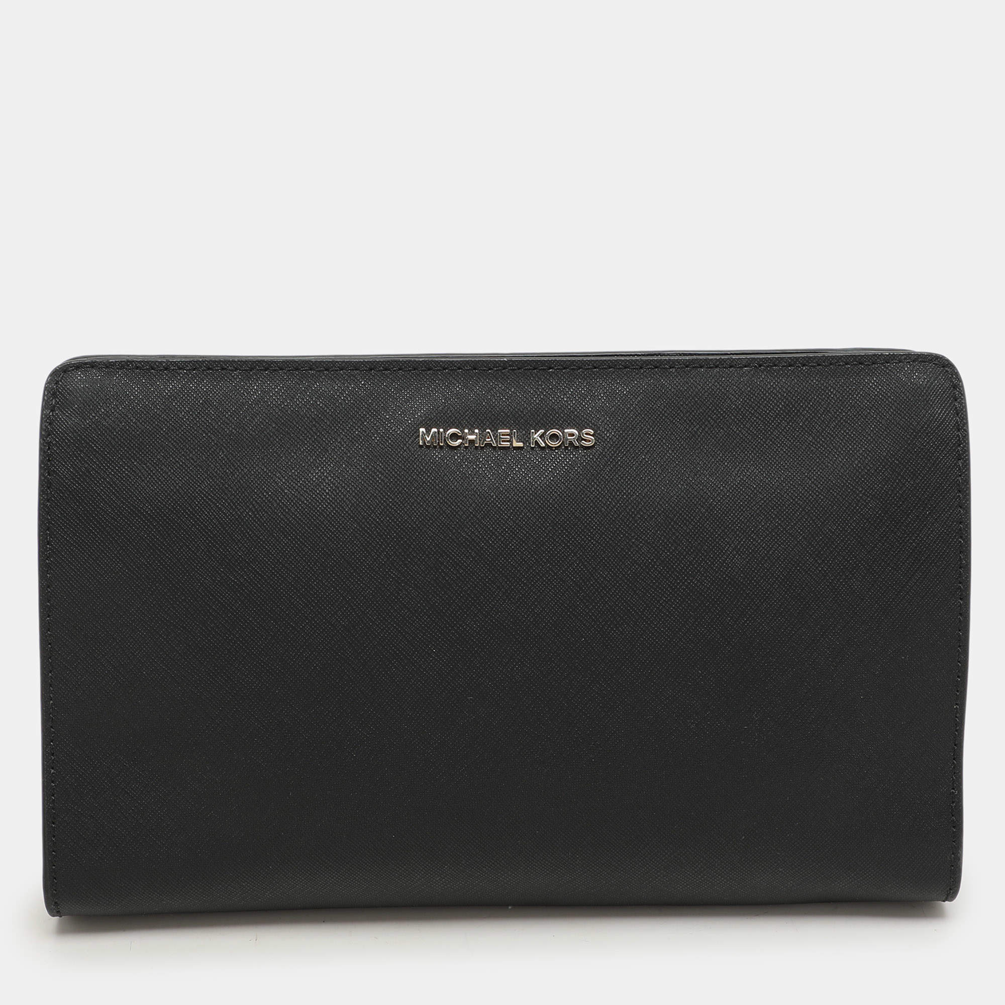 Pre Owned Michael Kors Black Leather Large Jet Set Travel Crossbody Bag