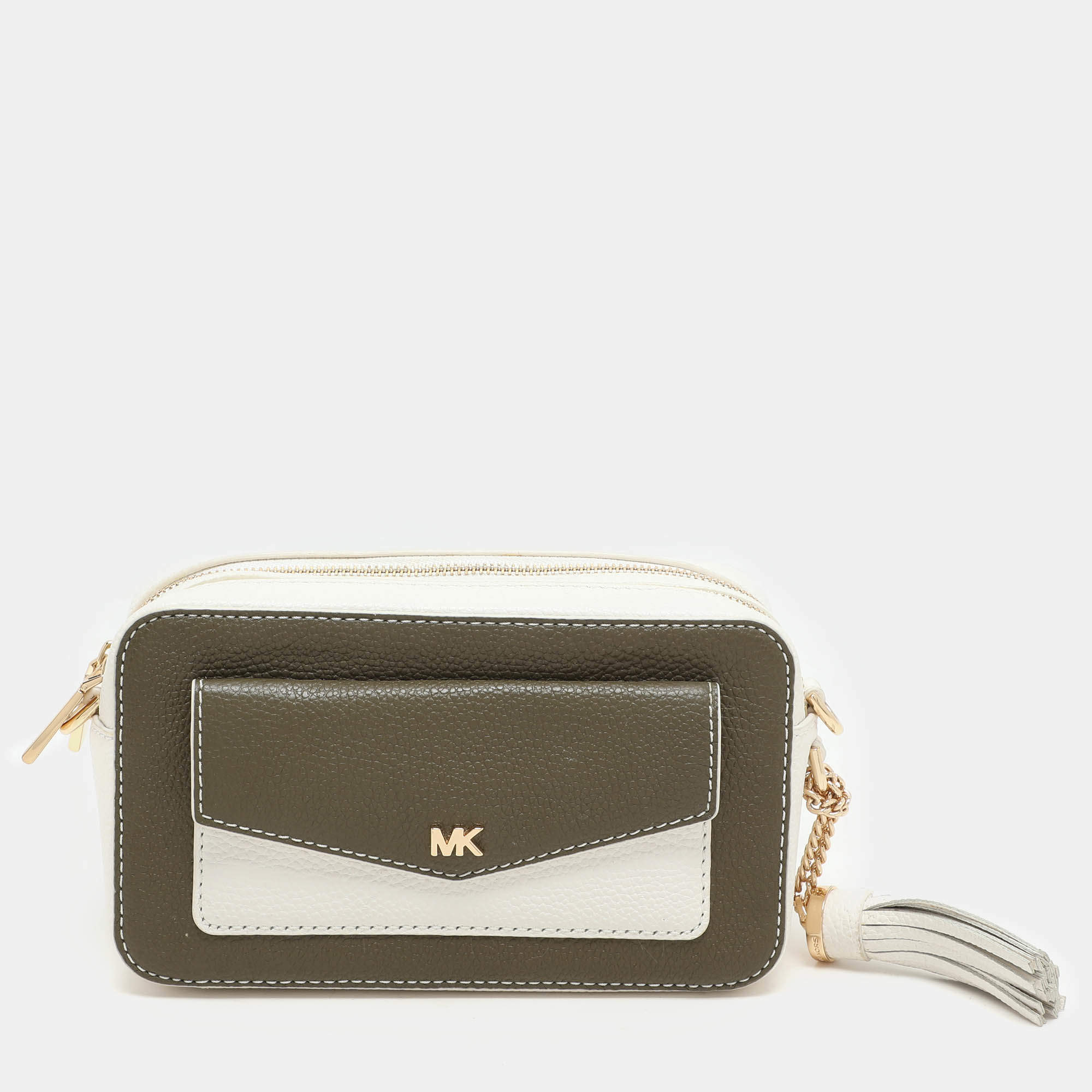 Pre Owned Michael Kors White/Olive Leather Maeve Crossbody Bag