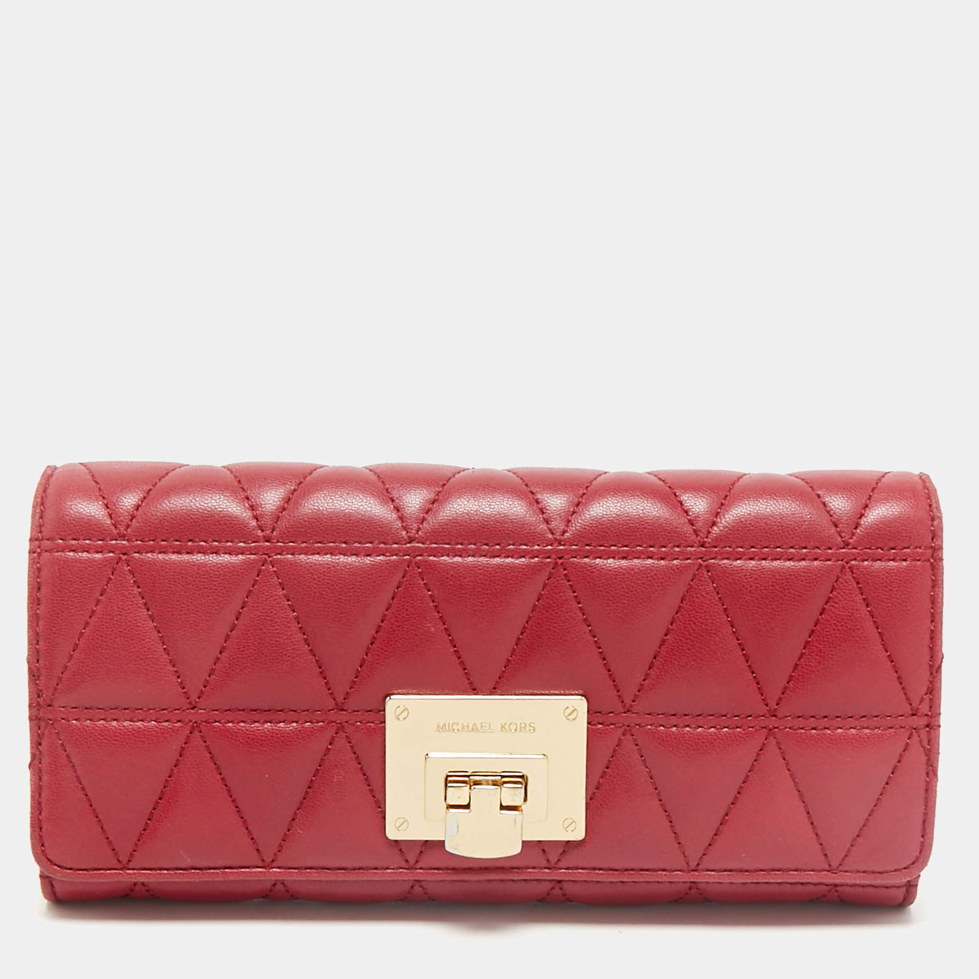 Michael Kors Red Quilted Leather Vivianne Continental Wallet