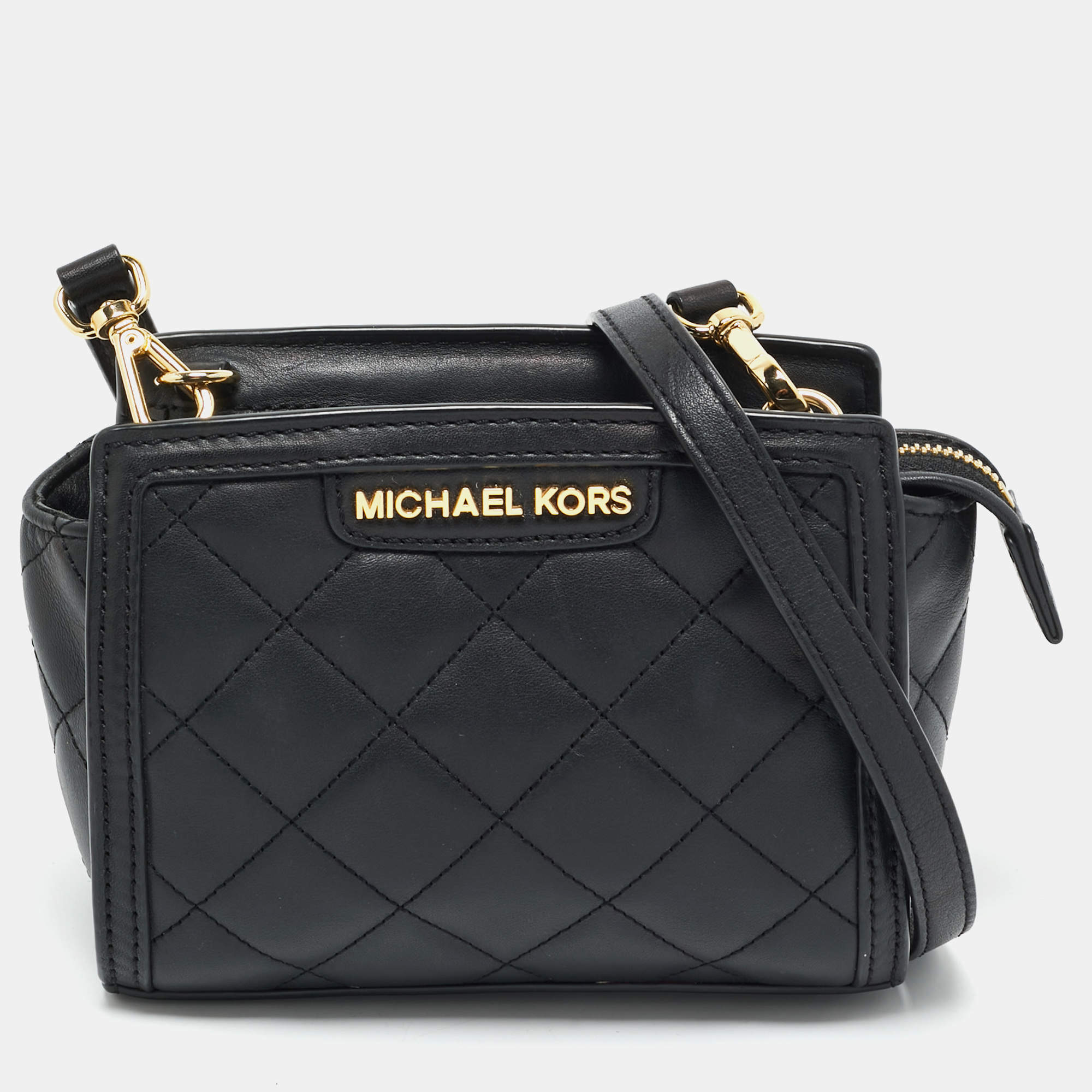 Pre Owned Michael Kors Black Quilted Leather Mini Selma Crossbody Bag