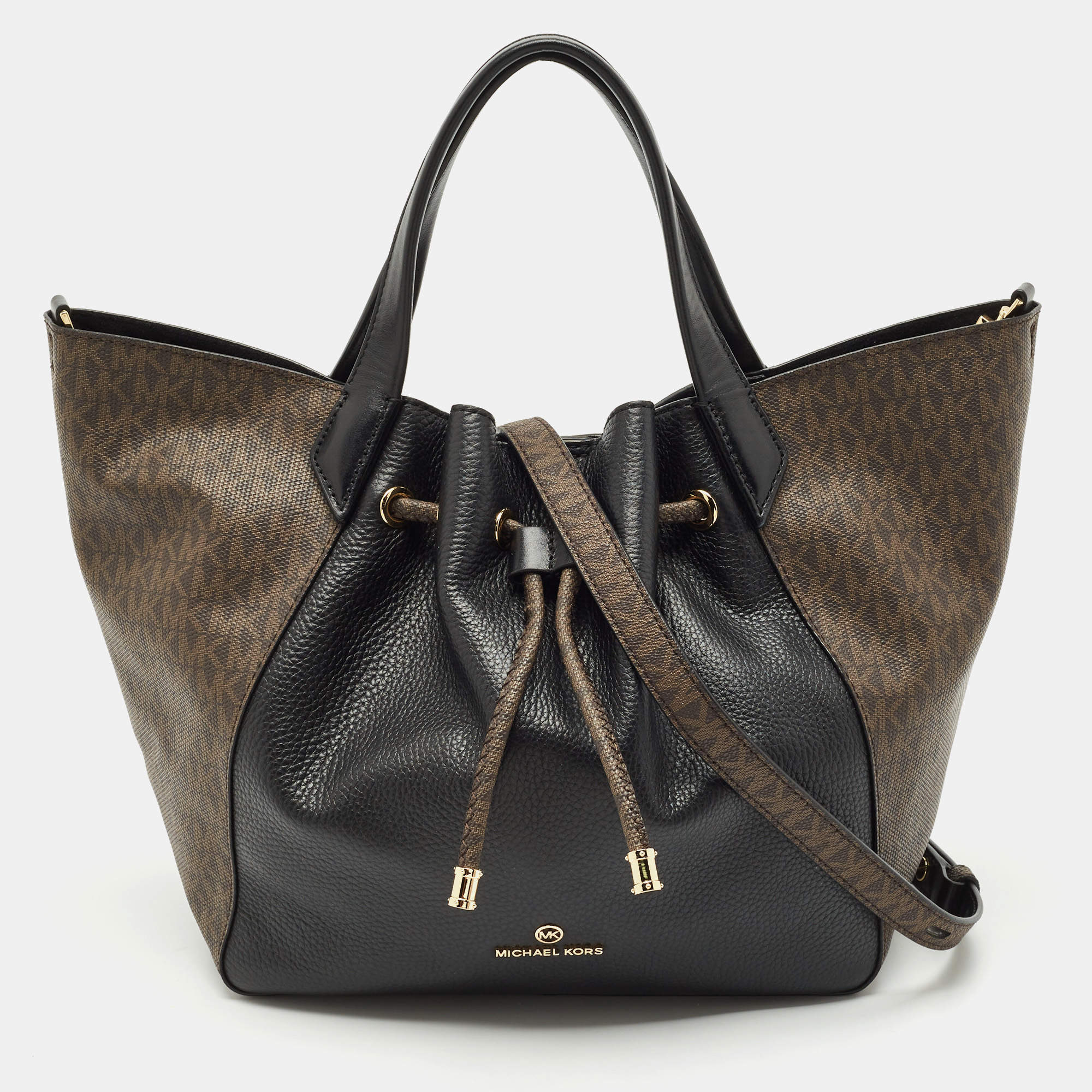 Michael Kors Black/Brown Coated Canvas and Leather Phoebe Tote