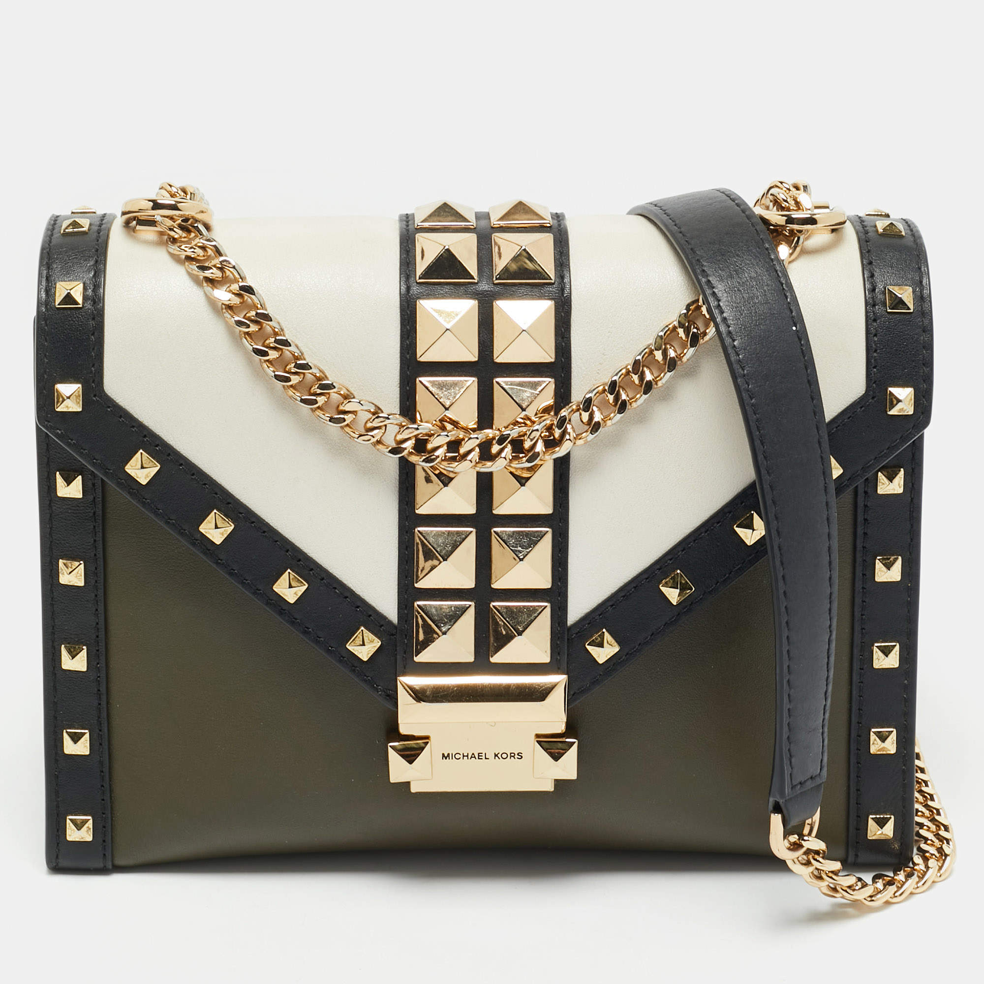 Pre Owned Michael Kors Tricolor Leather Large Studded Whitney Shoulder Bag