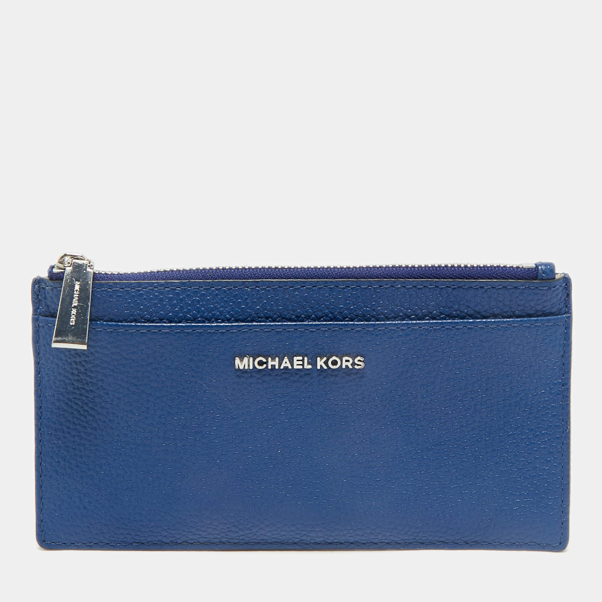 Michael Kors Blue Leather Zip Card Case