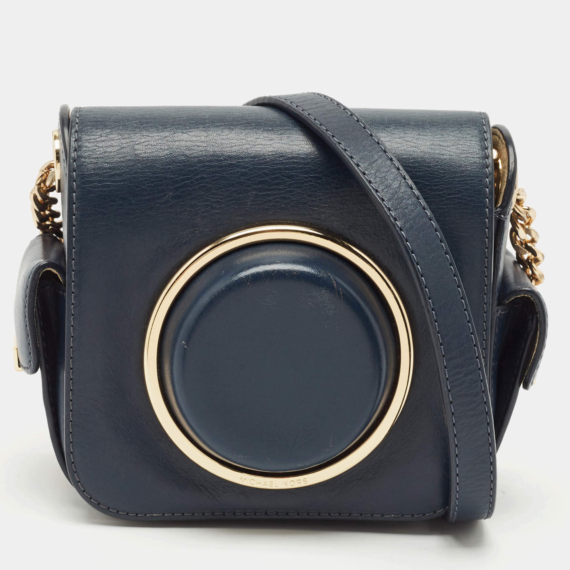 Michael Kors Navy Blue Leather Scout Camera Crossbody Bag