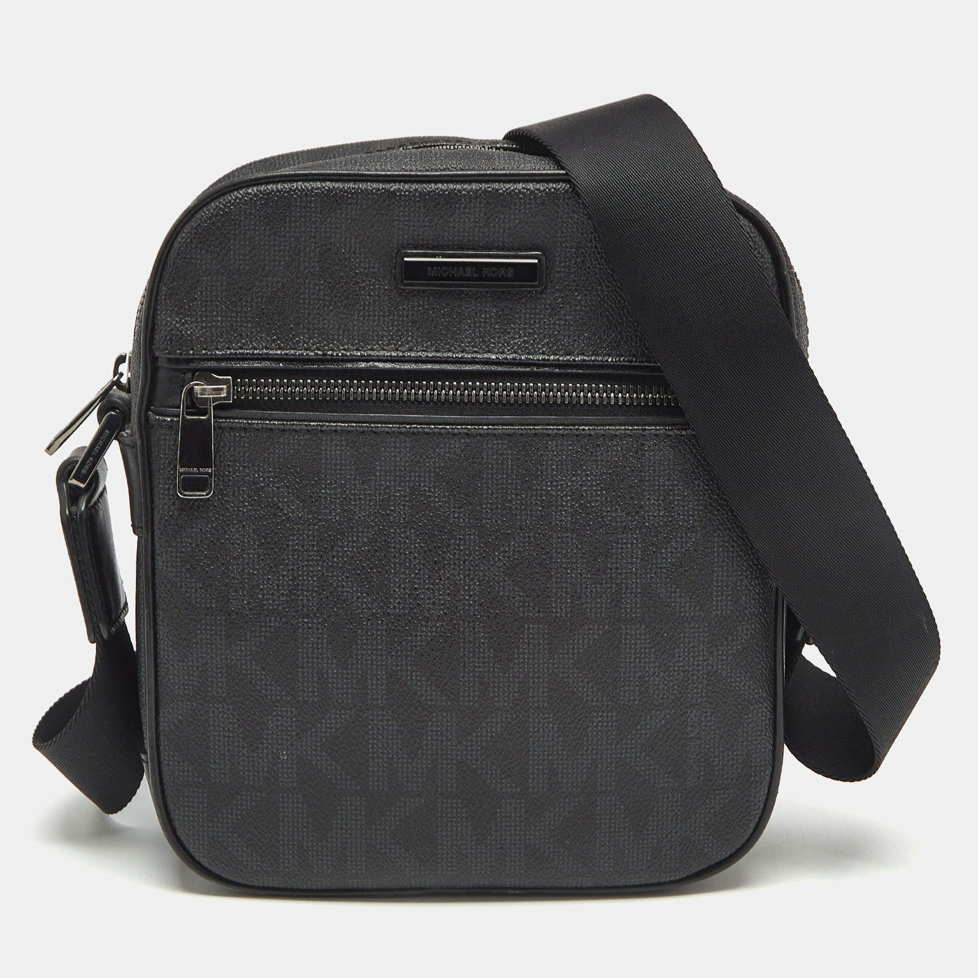 Michael Kors Black Signature Coated Canvas Jet Set Logo Flight Crossbody Bag