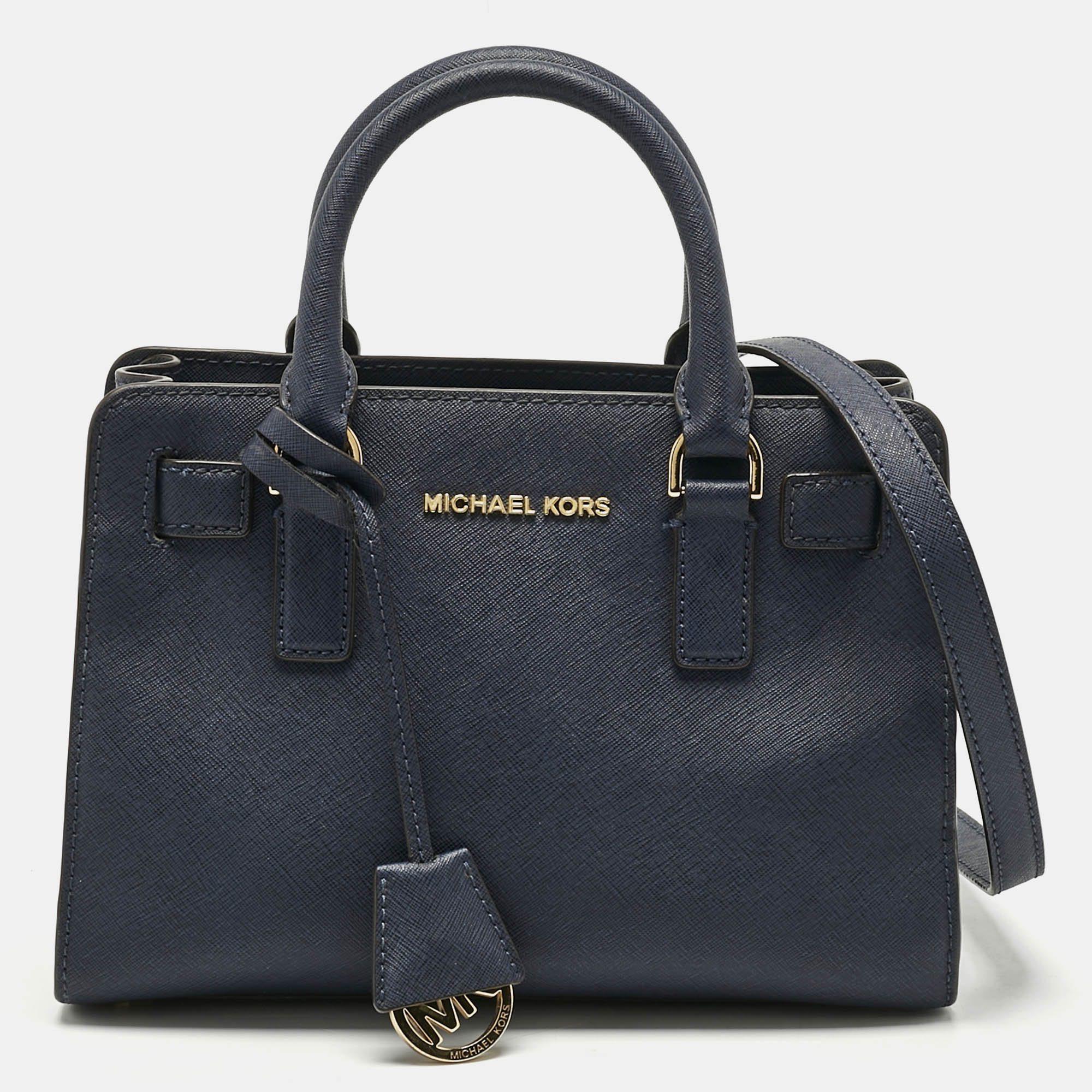 Pre Owned Michael Kors Navy Blue Leather Small Dillon Tote