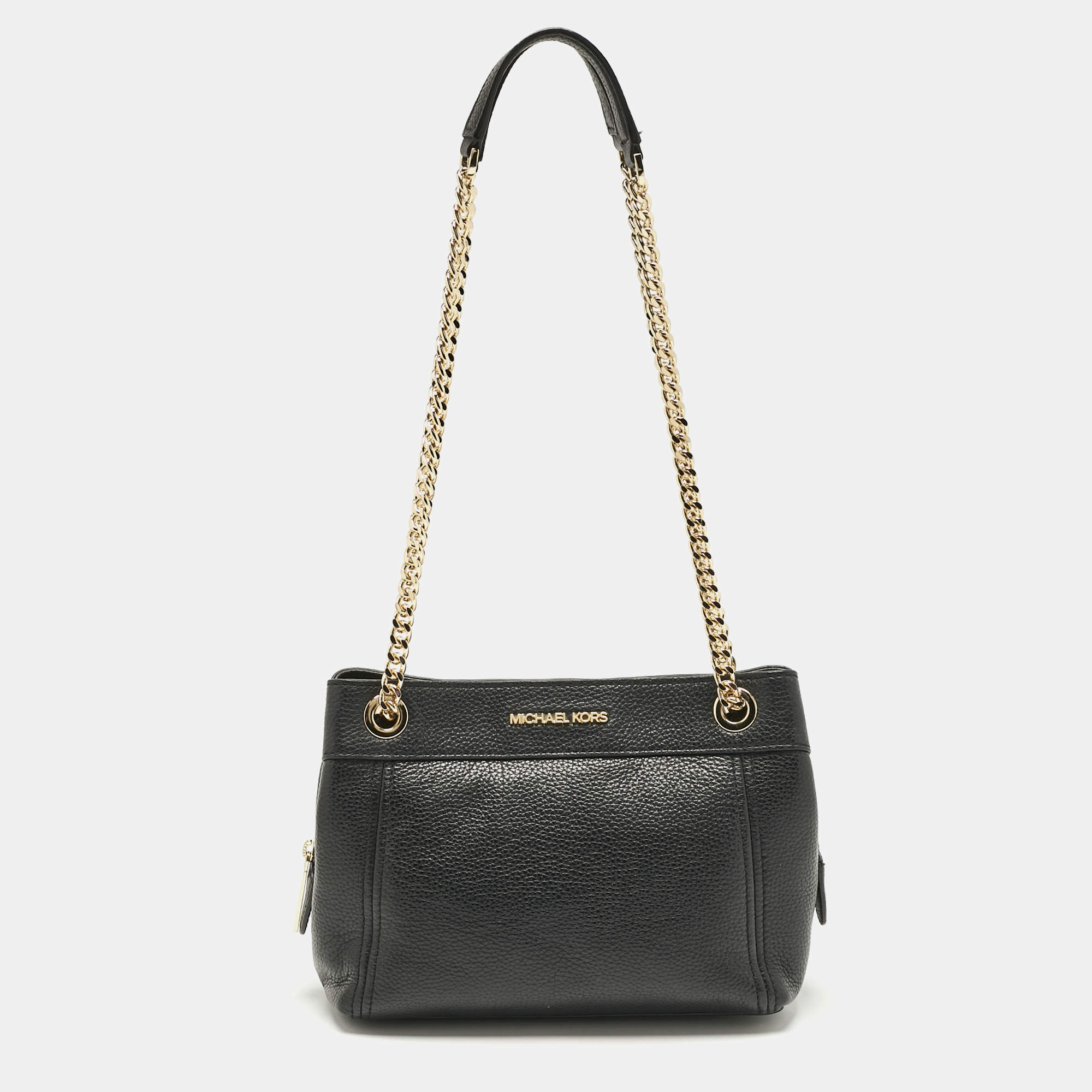 Pre Owned Michael Kors Black Leather Jet Set Chain Shoulder Bag