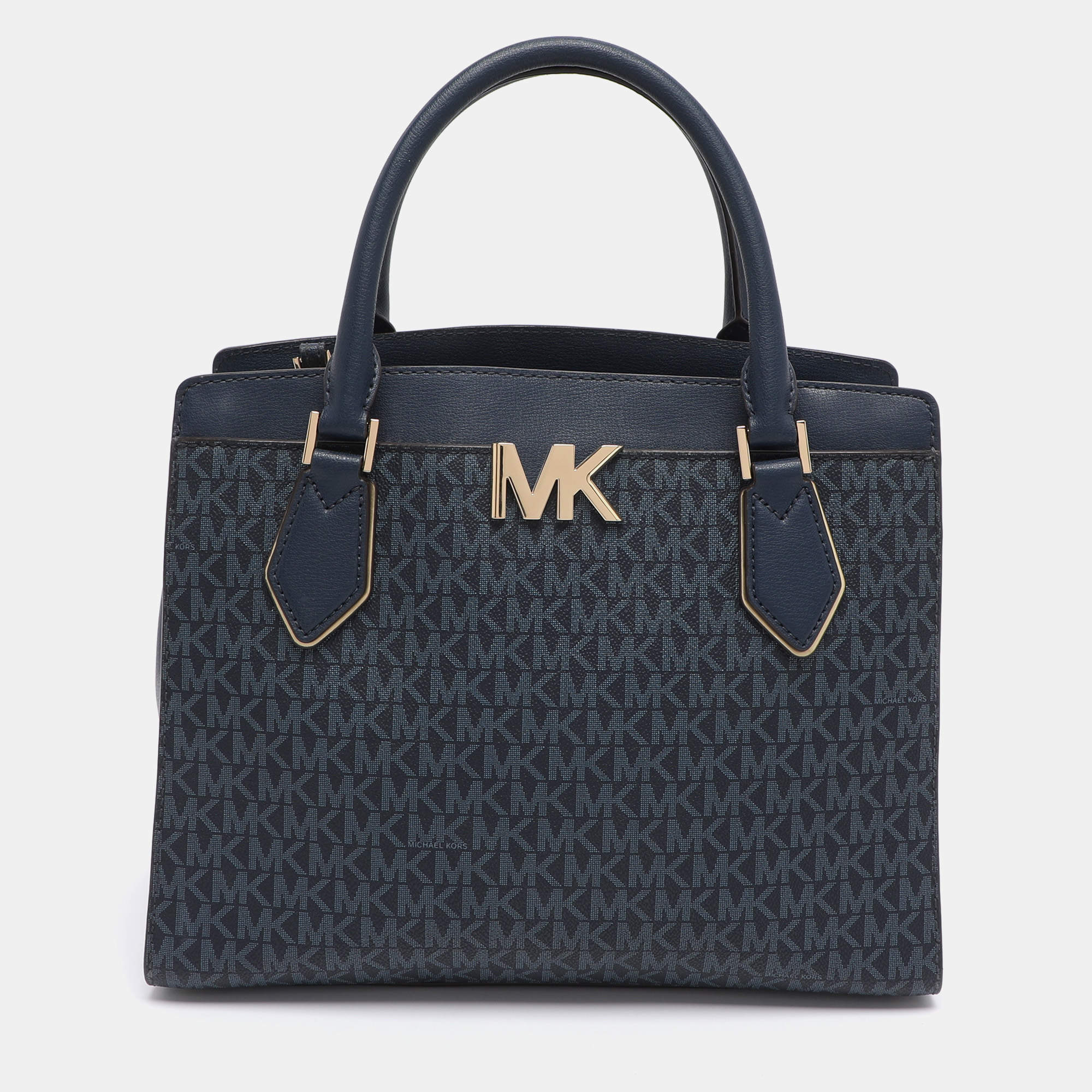 Pre Owned Michael Kors Blue Coated Canvas and Leather Large Mott Tote