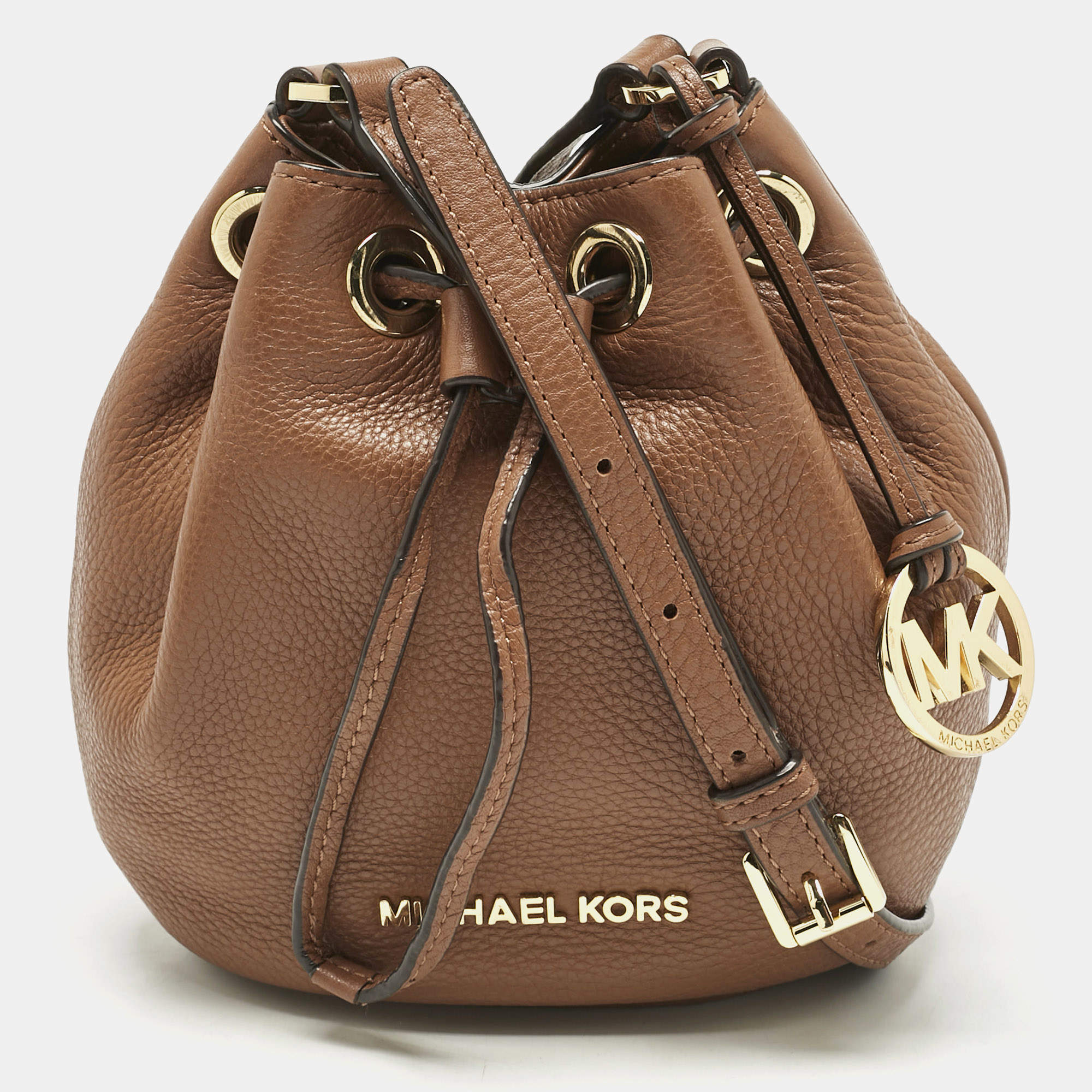 Pre Owned Michael Kors Brown Leather Jules Drawstring Bucket Bag