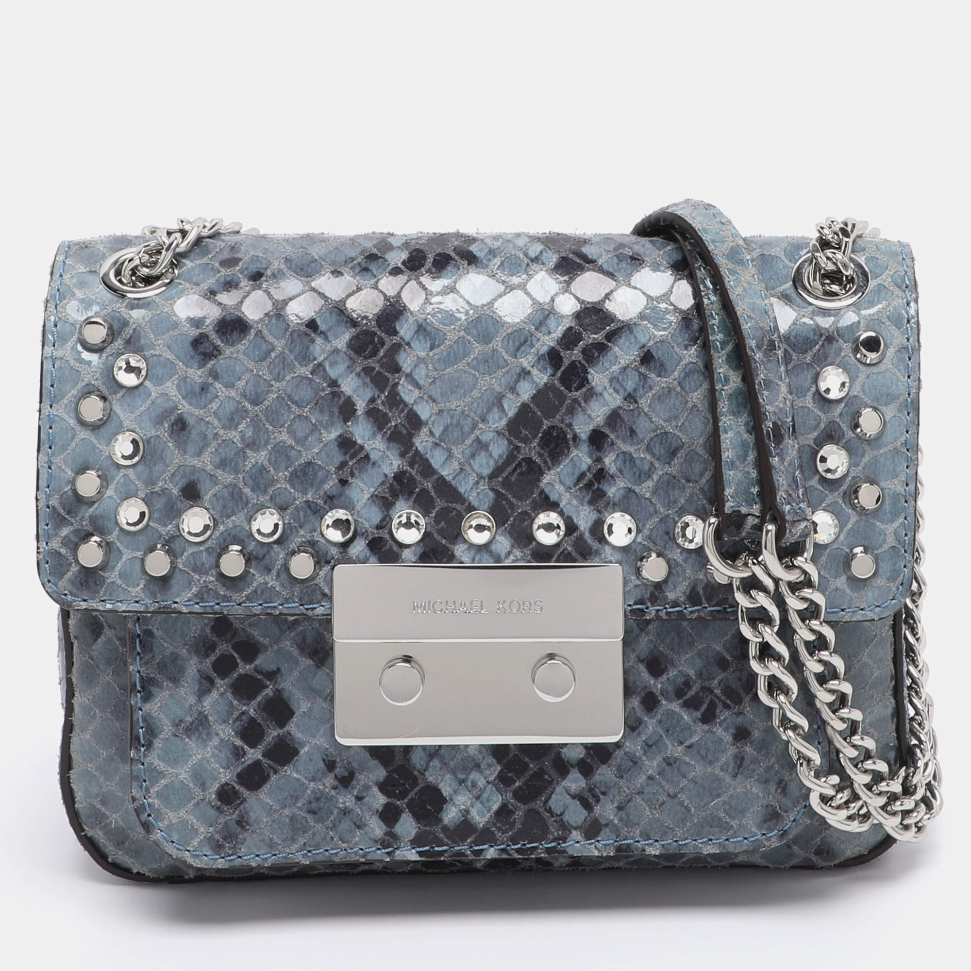 Pre Owned Michael Kors Two-Tone Blue Python Effect Leather Small Sloan Shoulder Bag