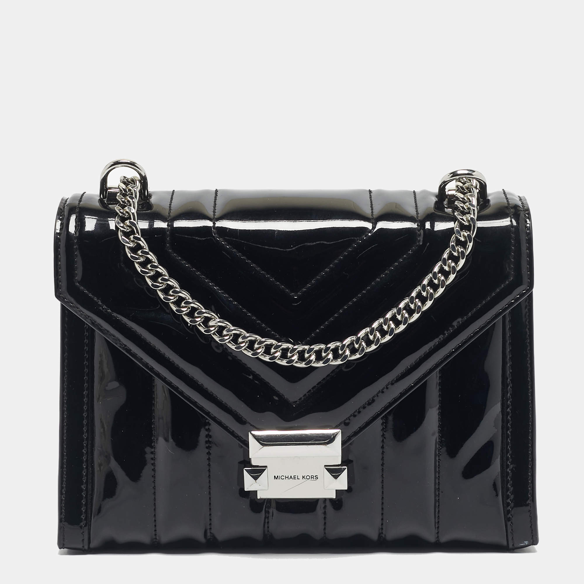 Pre Owned Michael Kors Black Quilted Patent Leather Large Whitney Shoulder Bag