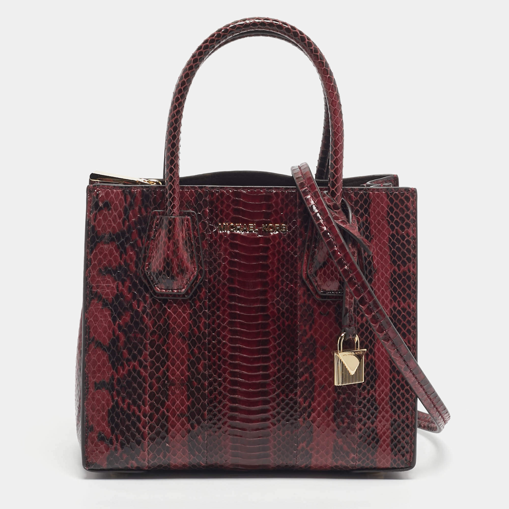 Pre Owned Michael Kors Red/Black Watersnake Leather Small Mercer Tote