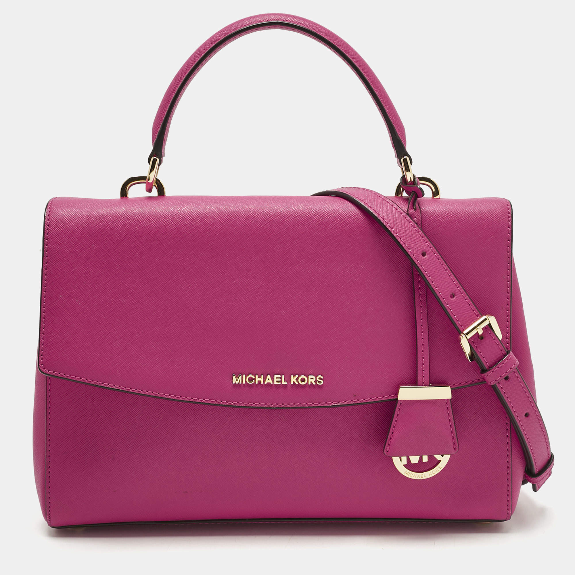 Pre Owned Michael Kors Pink Leather Medium Ava Top Handle Bag