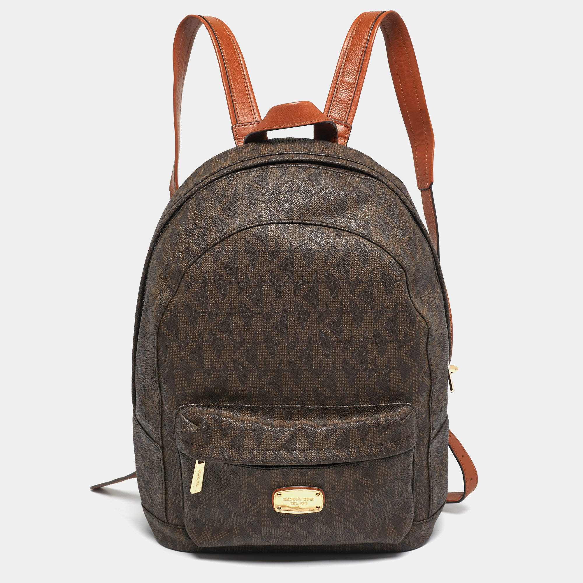 Pre Owned Michael Kors Brown Signature Coated Canvas Front Pocket Backpack