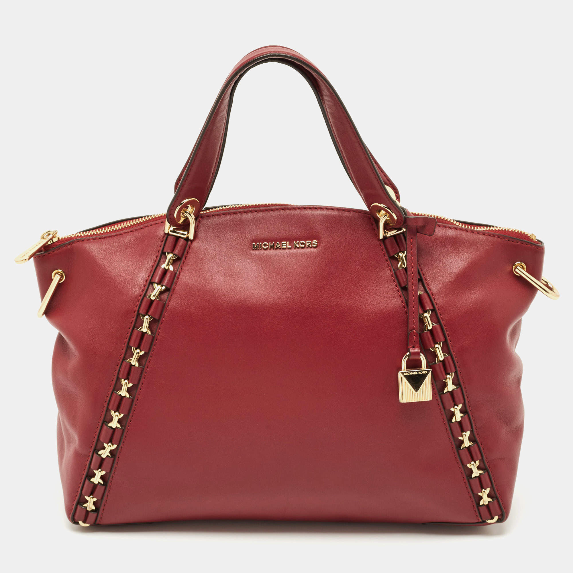 Pre Owned Michael Kors Burgundy Leather Sadie Top Zip Satchel