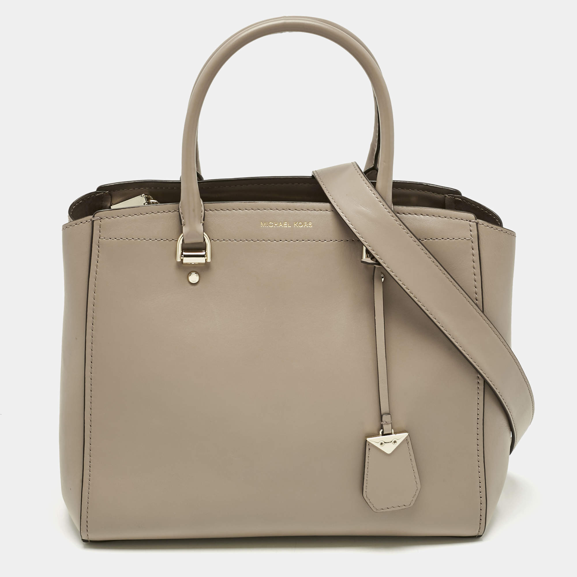 Pre Owned Michael Kors Beige Leather Large Benning Satchel