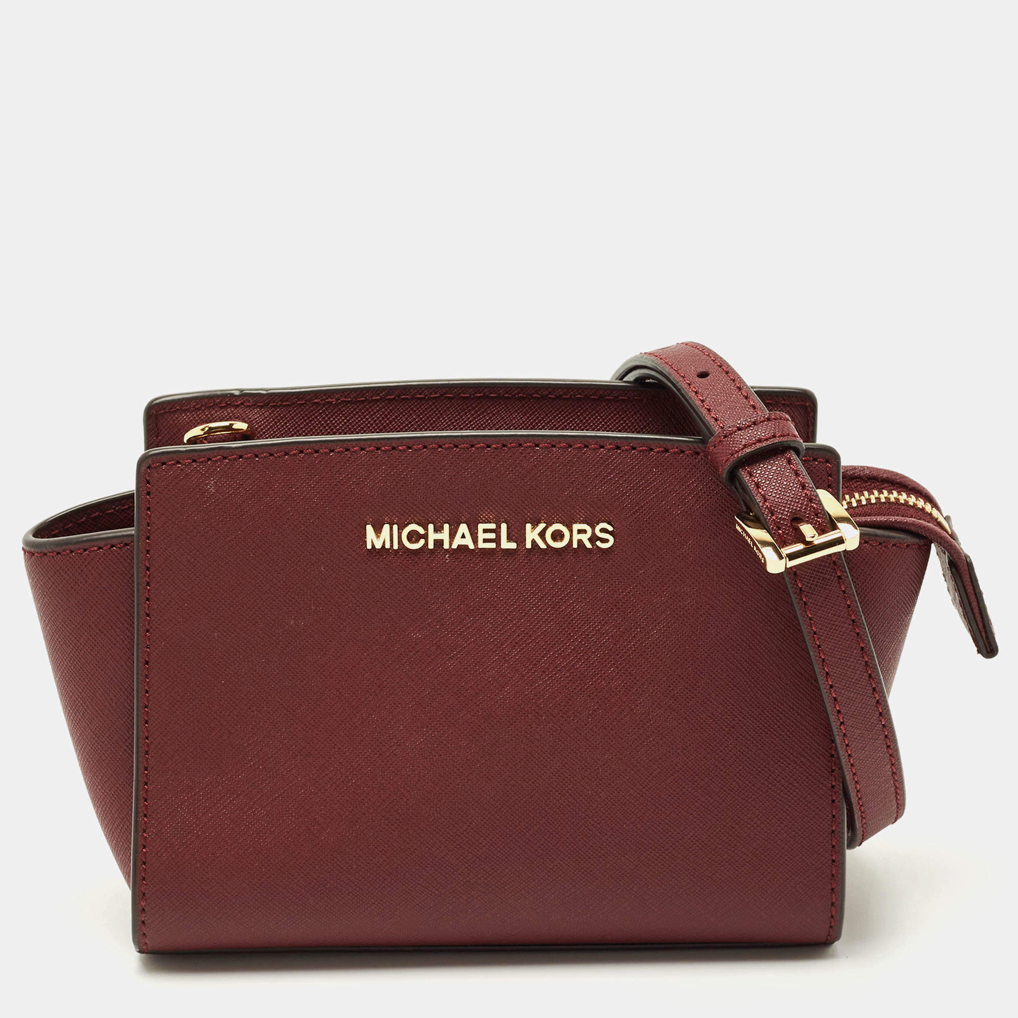 Pre Owned Michael Kors Burgundy Saffiano Leather Mini Selma Crossbody Bag