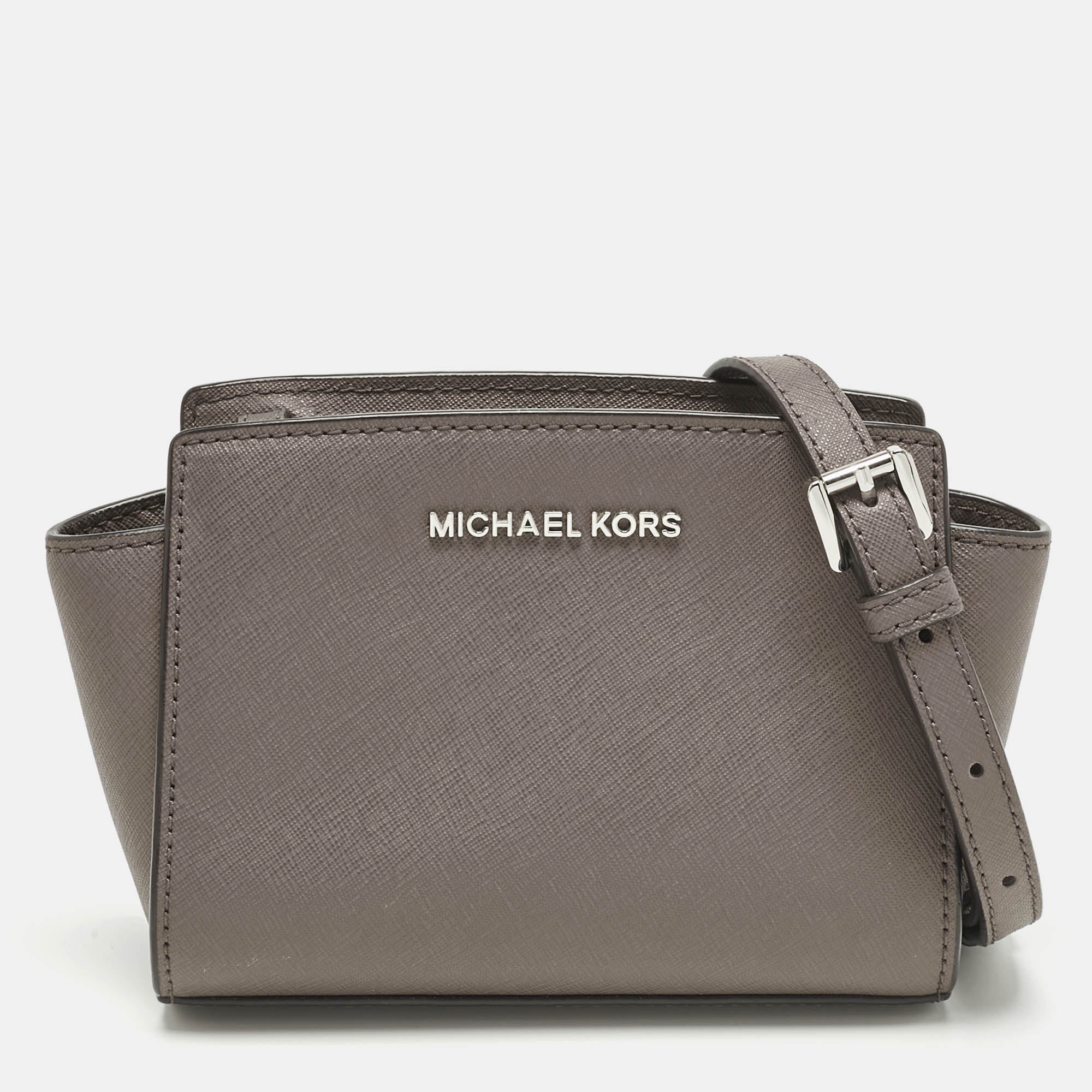 Pre Owned Michael Kors Beige Leather Mini Selma Crossbody Bag