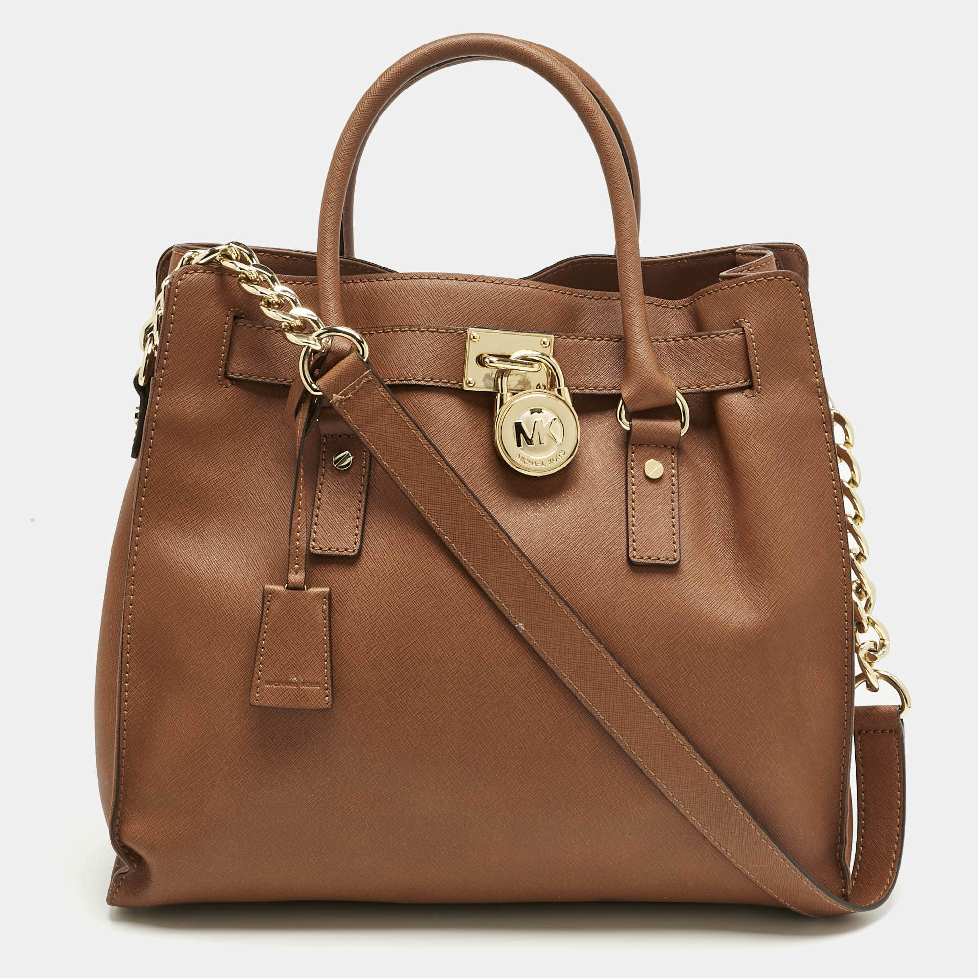 Pre Owned Michael Kors Brown Leather Large Hamilton North South Tote