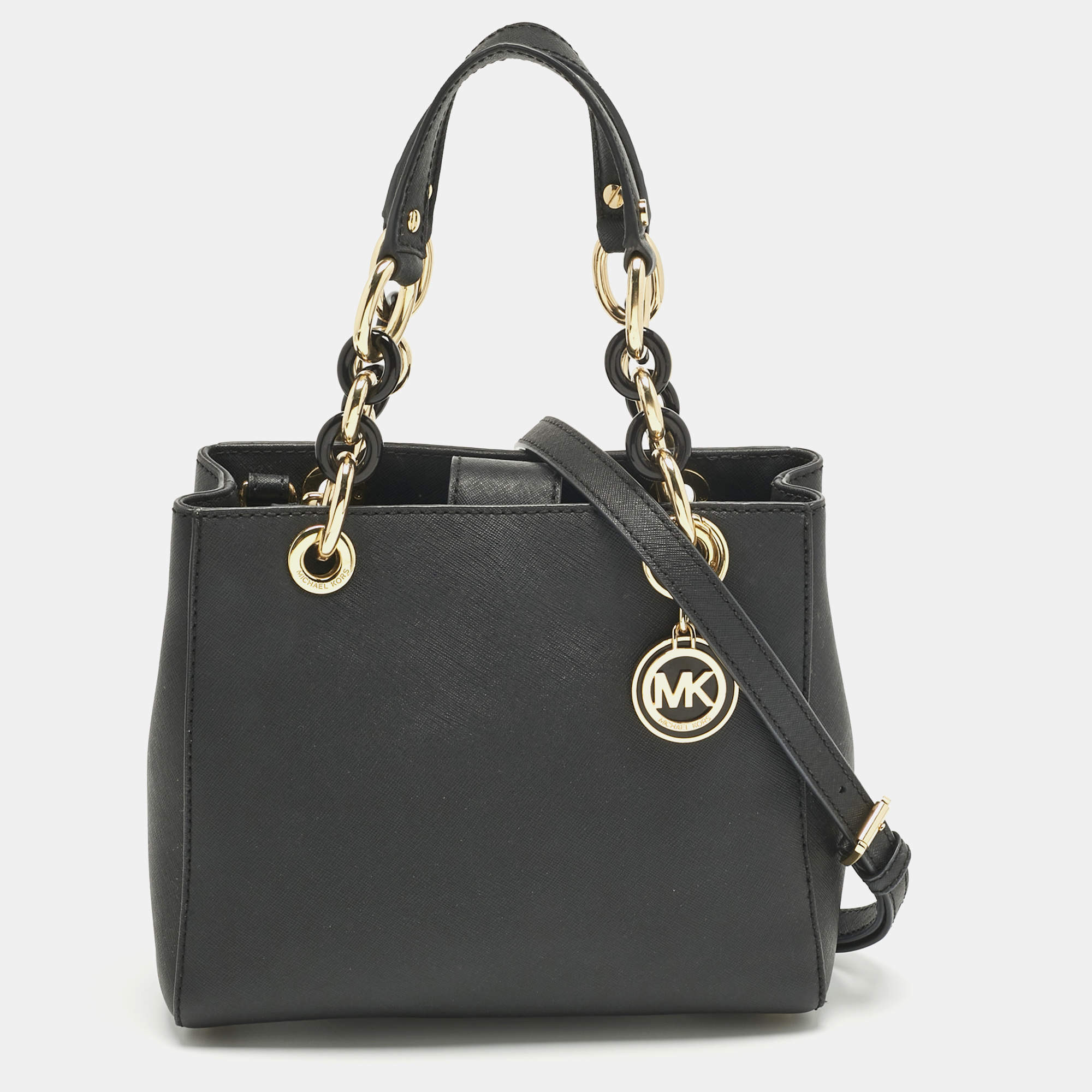 Pre Owned Michael Kors Black Leather Mini Cynthia Tote
