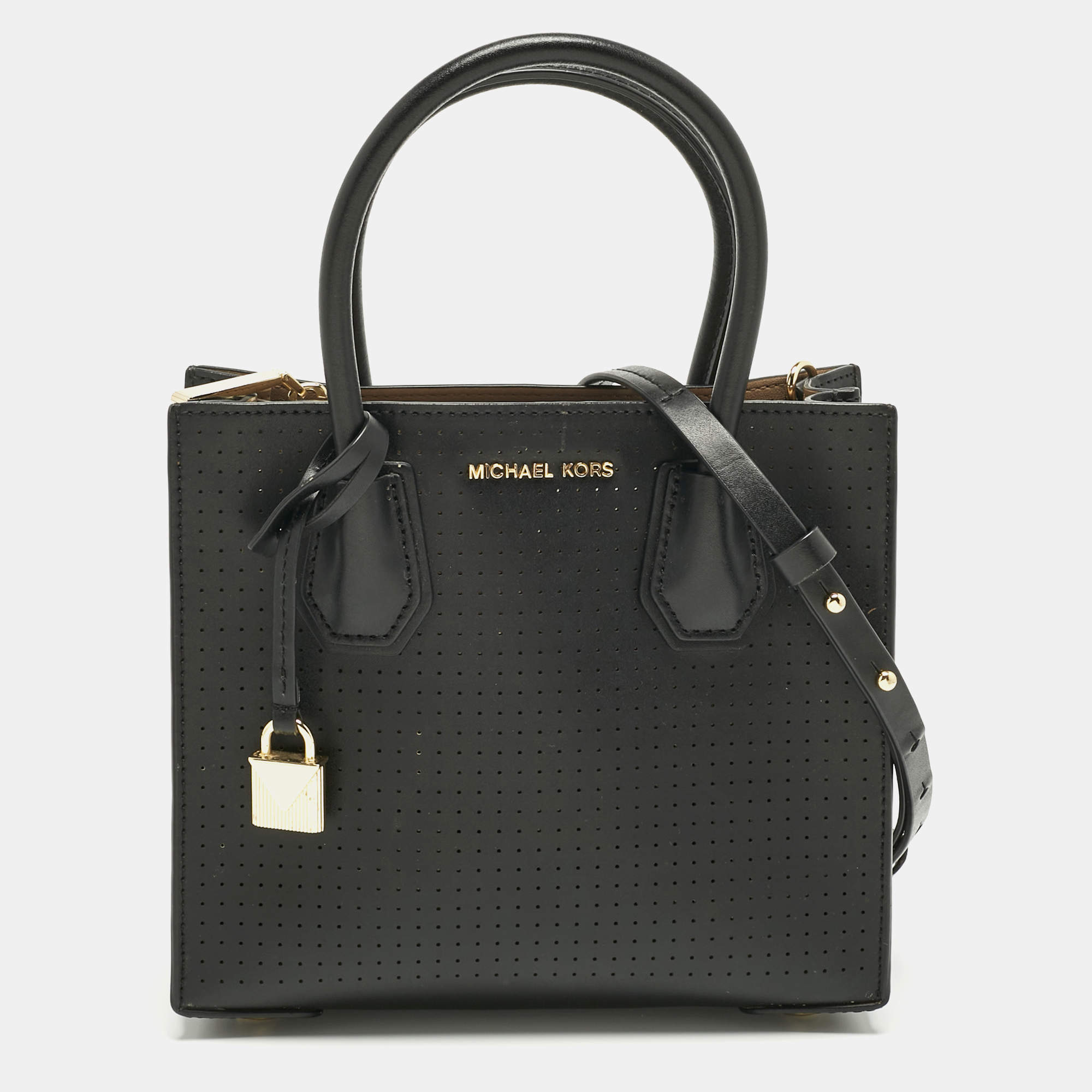 Pre Owned Michael Kors Black Perforated Leather Small Mercer Tote