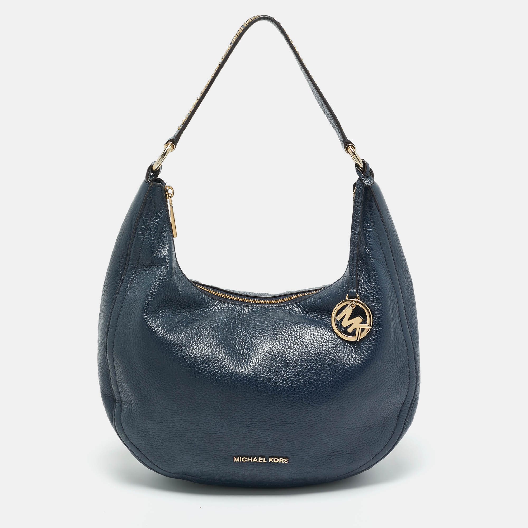 Pre Owned Michael Kors Navy Blue Leather Lydia Shoulder Bag
