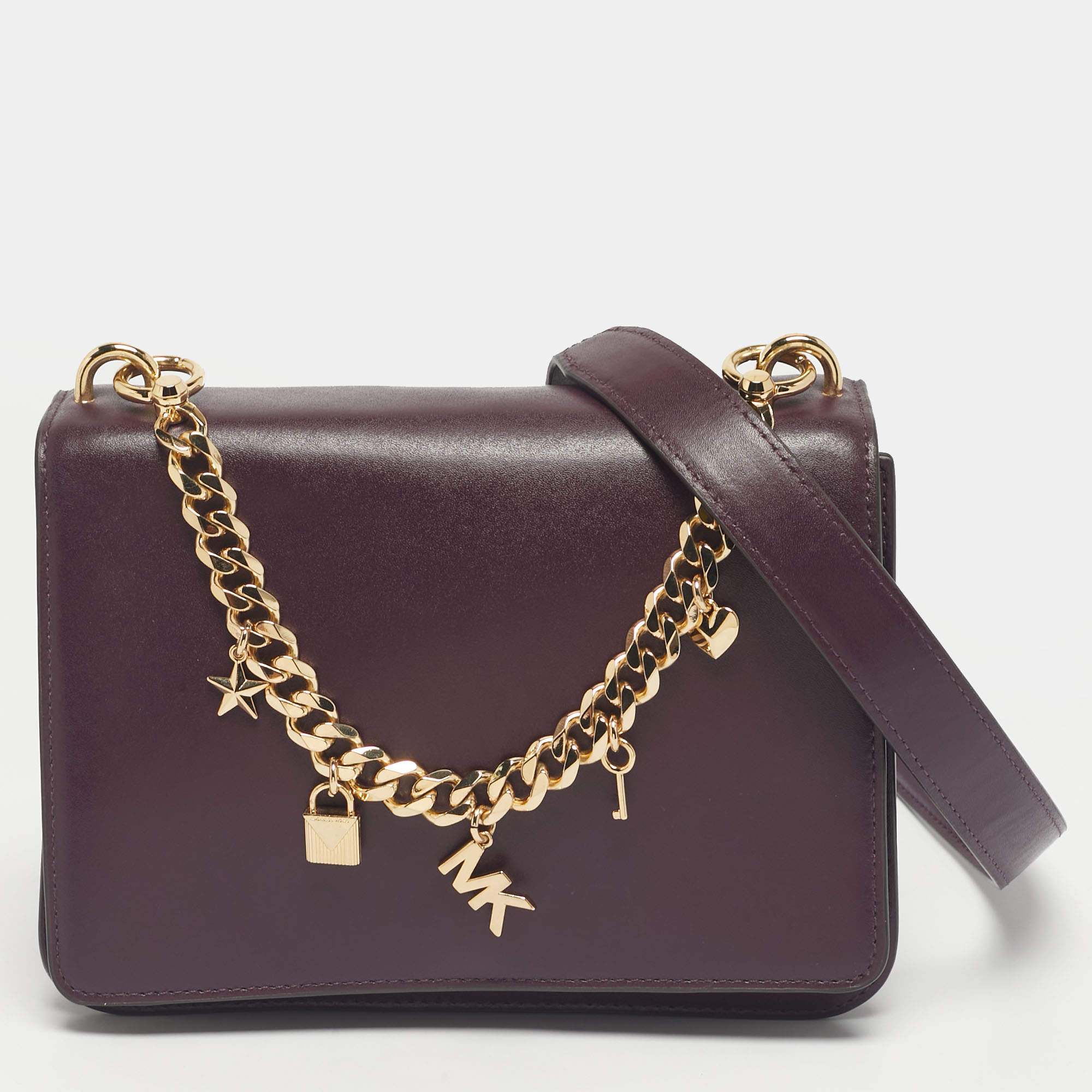Pre Owned Michael Kors Purple Leather Mott Charm Swag Shoulder Bag