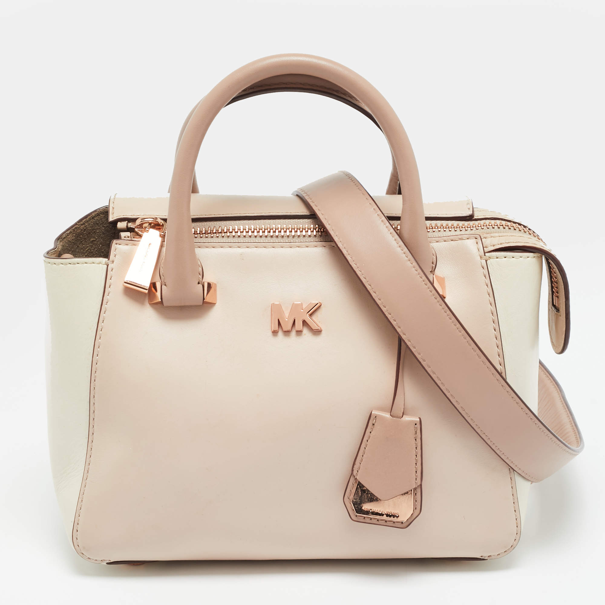Pre Owned Michael Kors Light Pink/White Leather Nolita Satchel