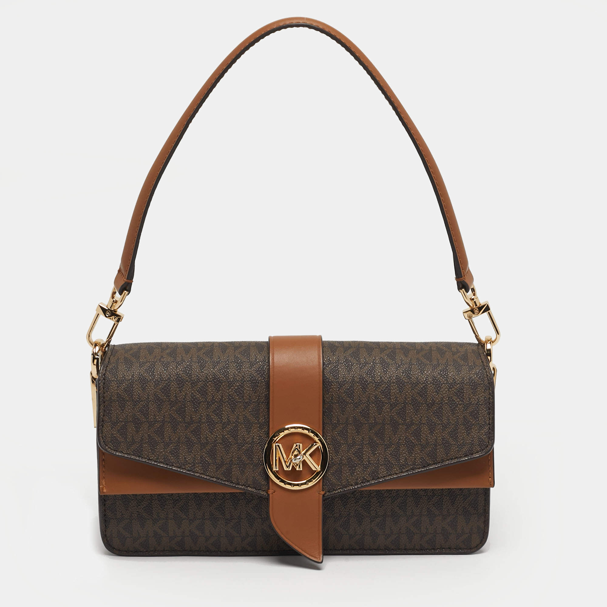 مملوكة مسبقًا Michael Kors Greenwich Medium Signature Brown Coated Canvas and Leather Top Handle Bag