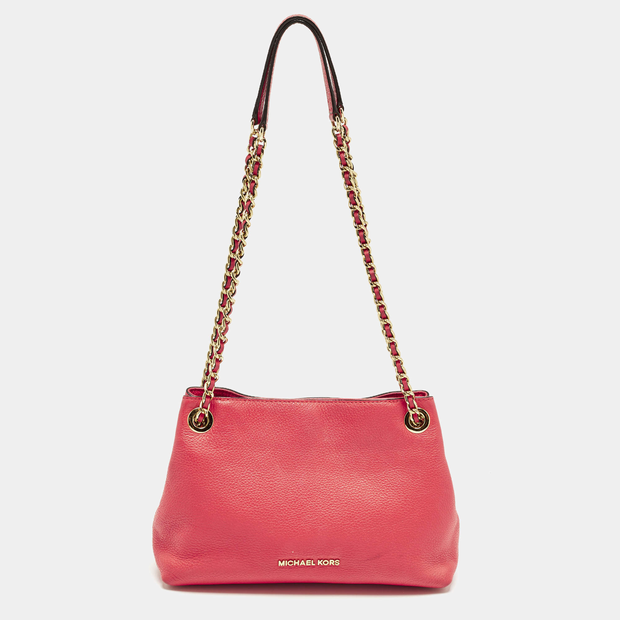 Pre Owned Michael Kors Jet Set Chain Coral Pink Leather Shoulder Bag
