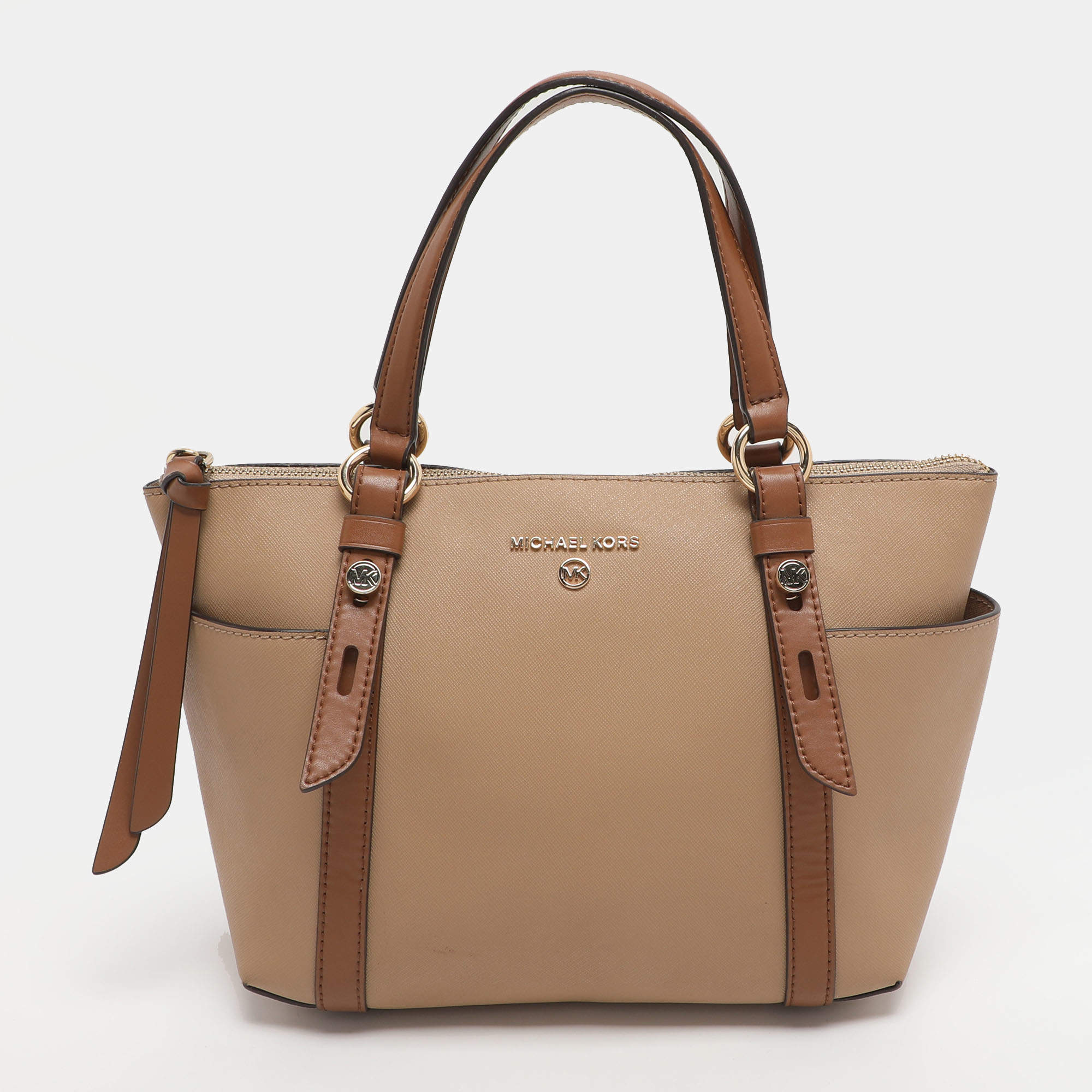 Pre Owned Michael Kors Sullivan Small Beige/Brown Saffiano Leather Tote