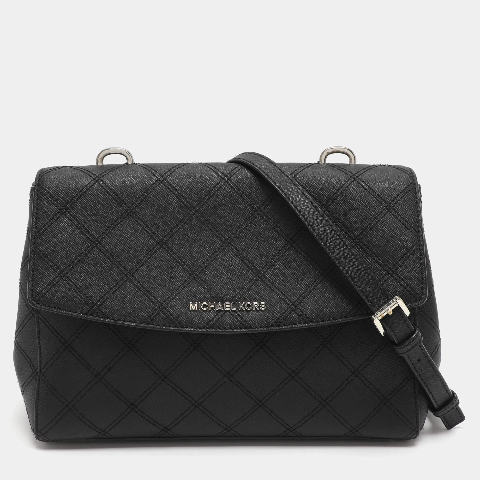 مملوكة مسبقًا حقيبة مايكل كورس أفا جلد رصاصي متوسطة بيد علوية