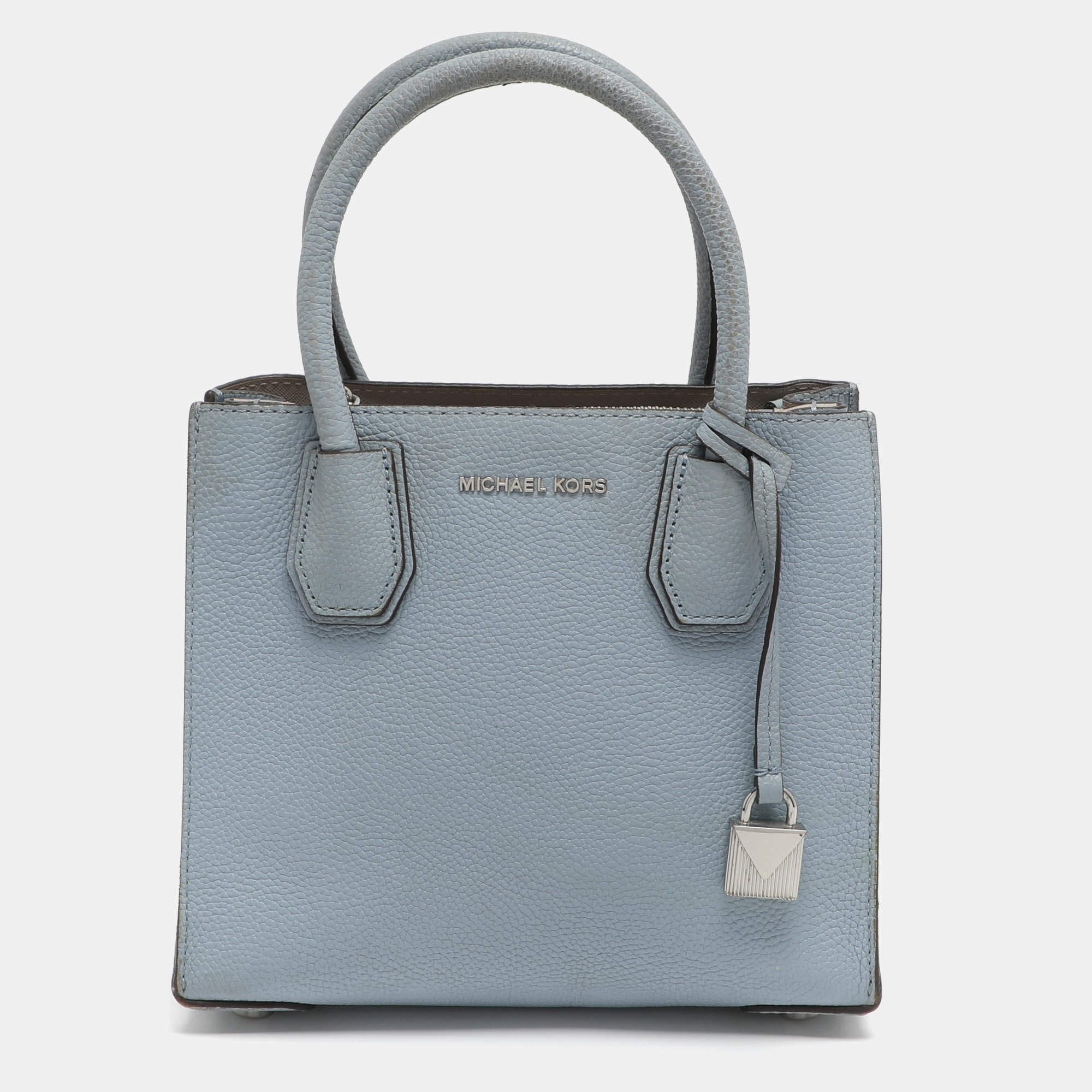 Pre Owned Michael Kors Mercer Small Light Blue Leather Tote