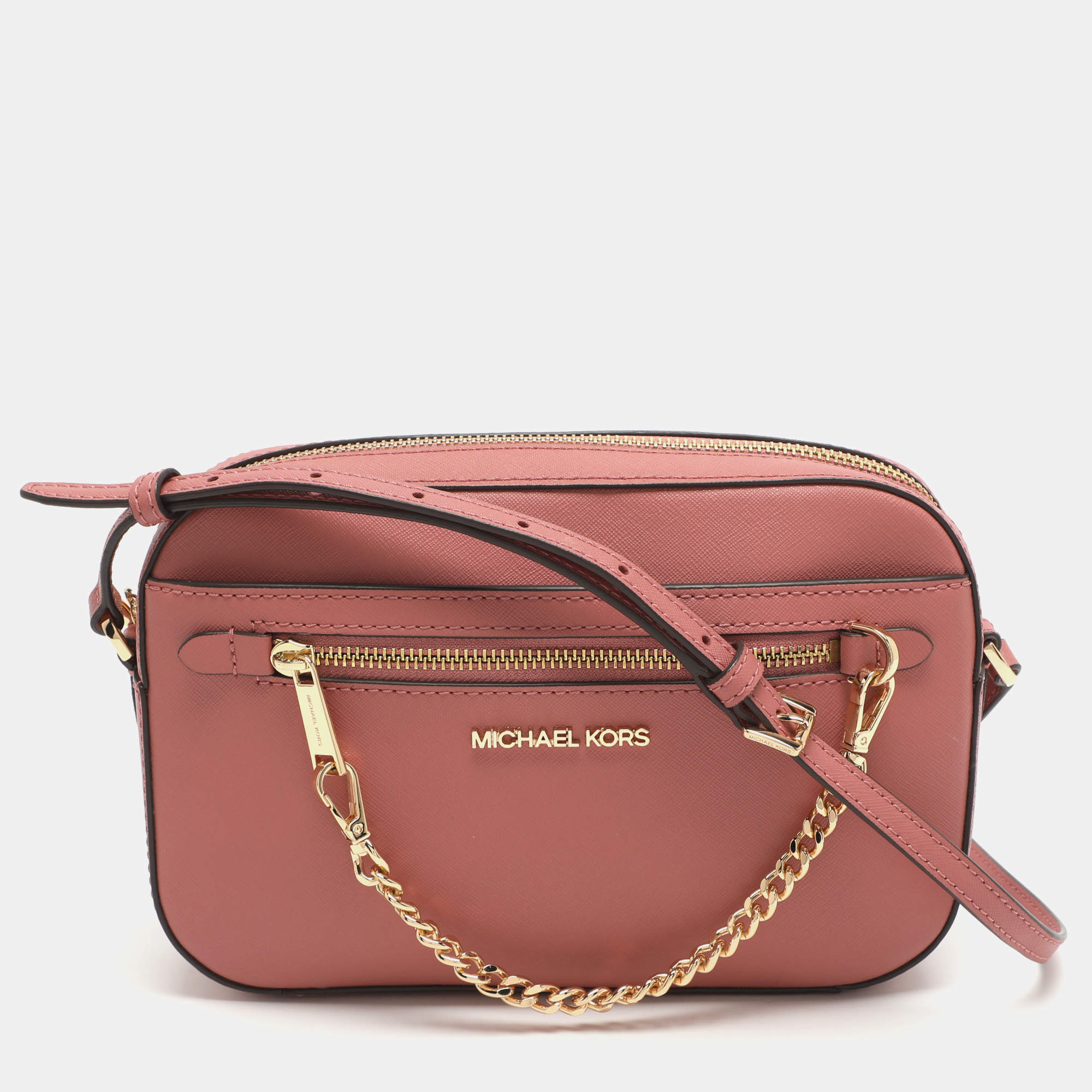 Pre Owned Michael Kors Jet Set Pink Leather Crossbody Bag