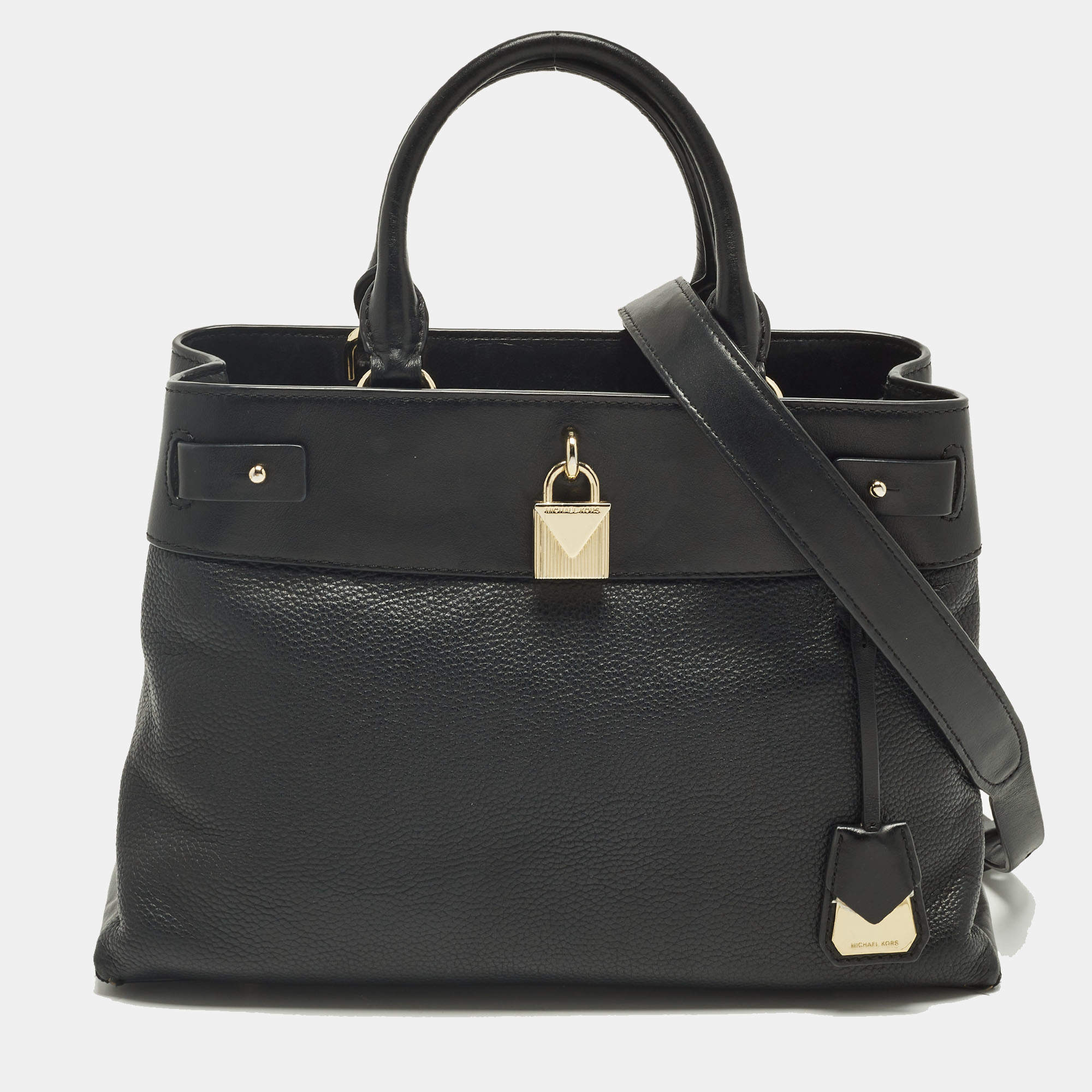 مملوكة مسبقًا Michael Kors Gramercy Medium Black Leather Satchel