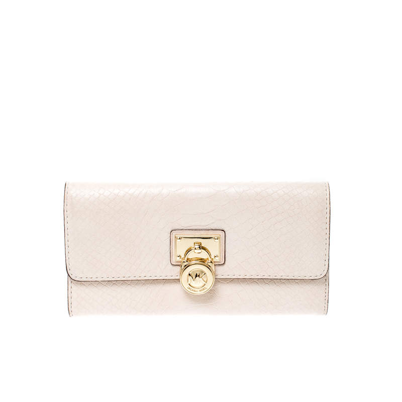 Pre Owned محفظة مايكل كورس قلاب هاميلتون جلد ثعبان بارز بيج