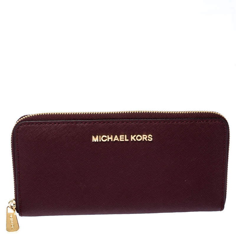 Michael Kors Burgundy Saffiano Leather Zip Around Wallet Michael Kors ...