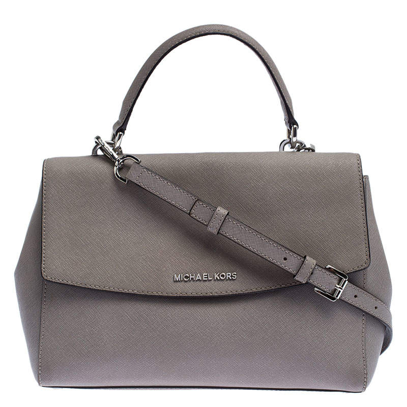 Pre Owned Michael Kors Grey Leather Ava Top Handle Bag