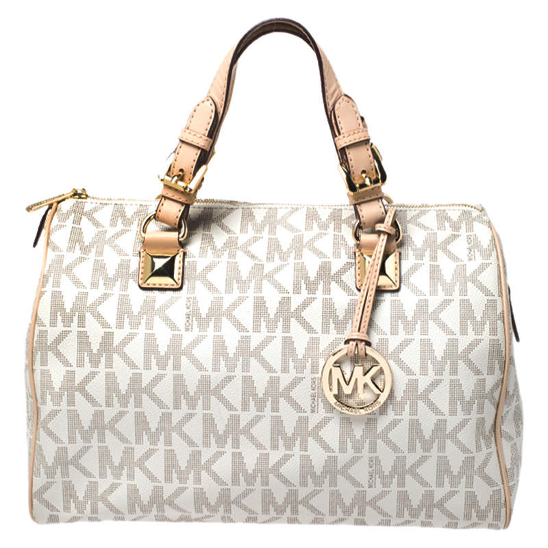 MICHAEL Michael Kors White/Beige Coated Canvas And Leather Grayson