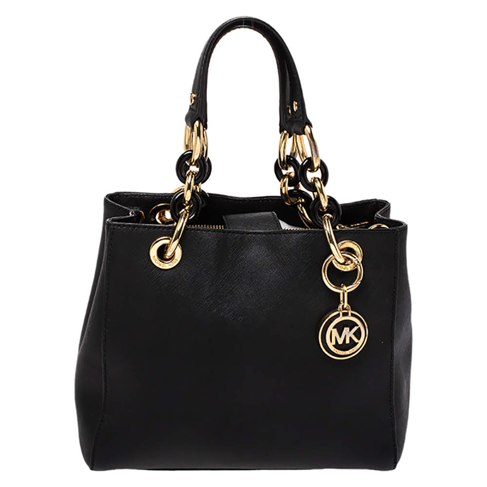 Pre Owned MICHAEL Michael Kors Black Leather Small Cynthia Tote