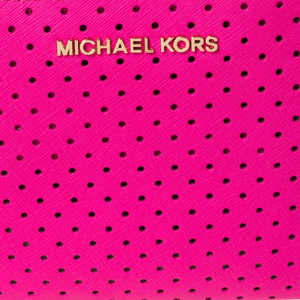 Michael Kors Hot Pink Perforated Leather Jet Set Wristlet Pouch Michael Kors  | TLC