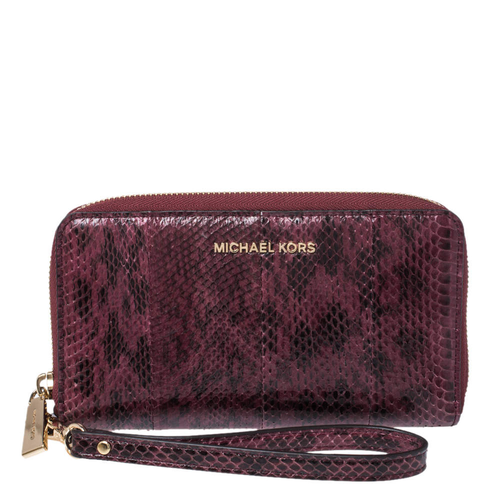 Michael Kors Burgundy Python Zip Around Wristlet Wallet Michael Kors | TLC