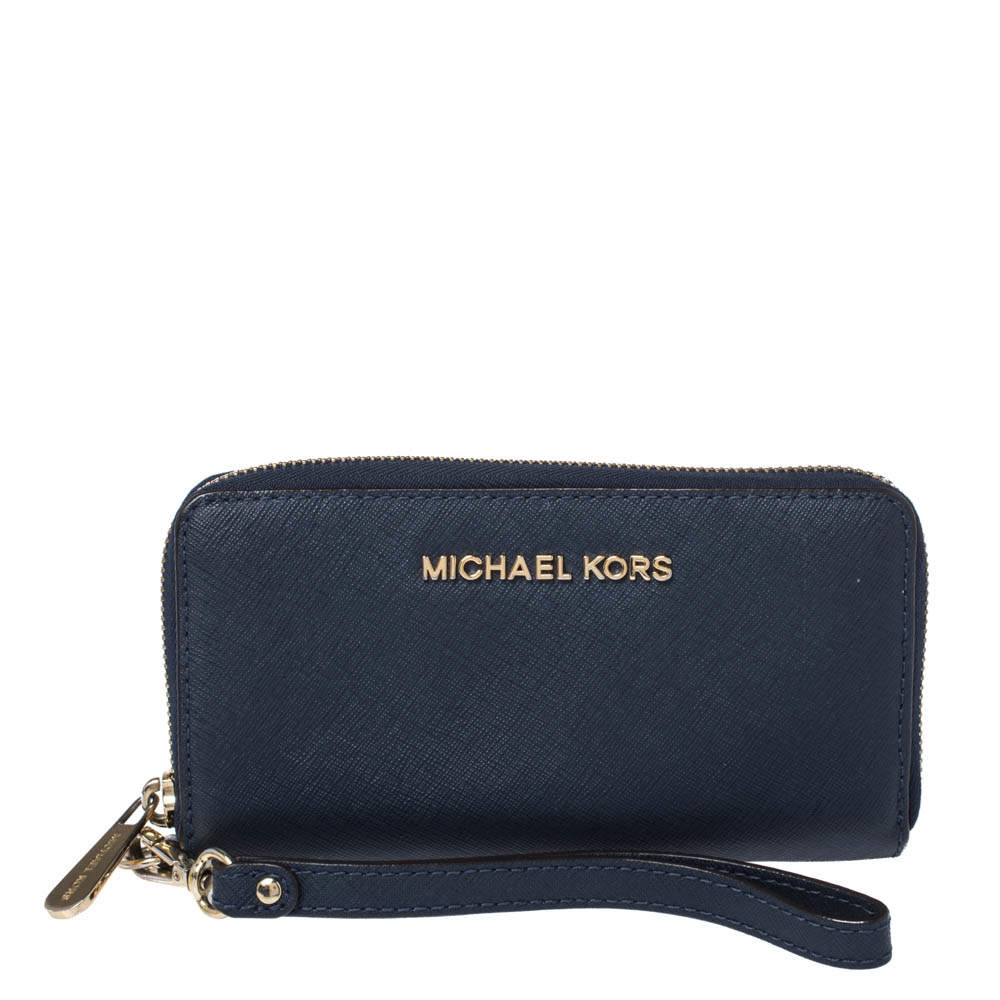 Michael Kors Navy Blue Leather Zip Around Wristlet Wallet Michael Kors | TLC