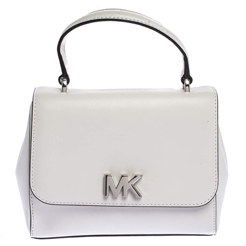 Pre Owned Michael Kors White Leather Mott Top Handle Bag