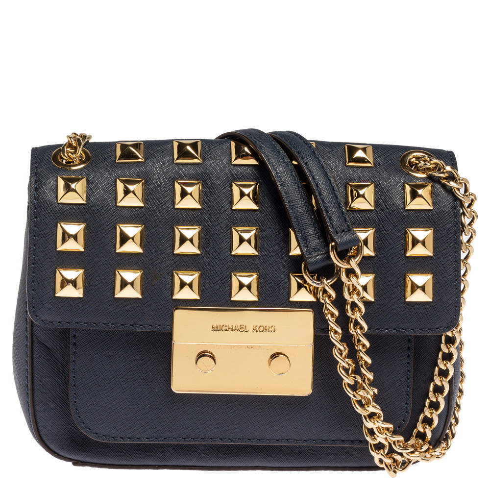 Michael Michael Kors Blue Leather Studded Top Handle Shoulder Bag